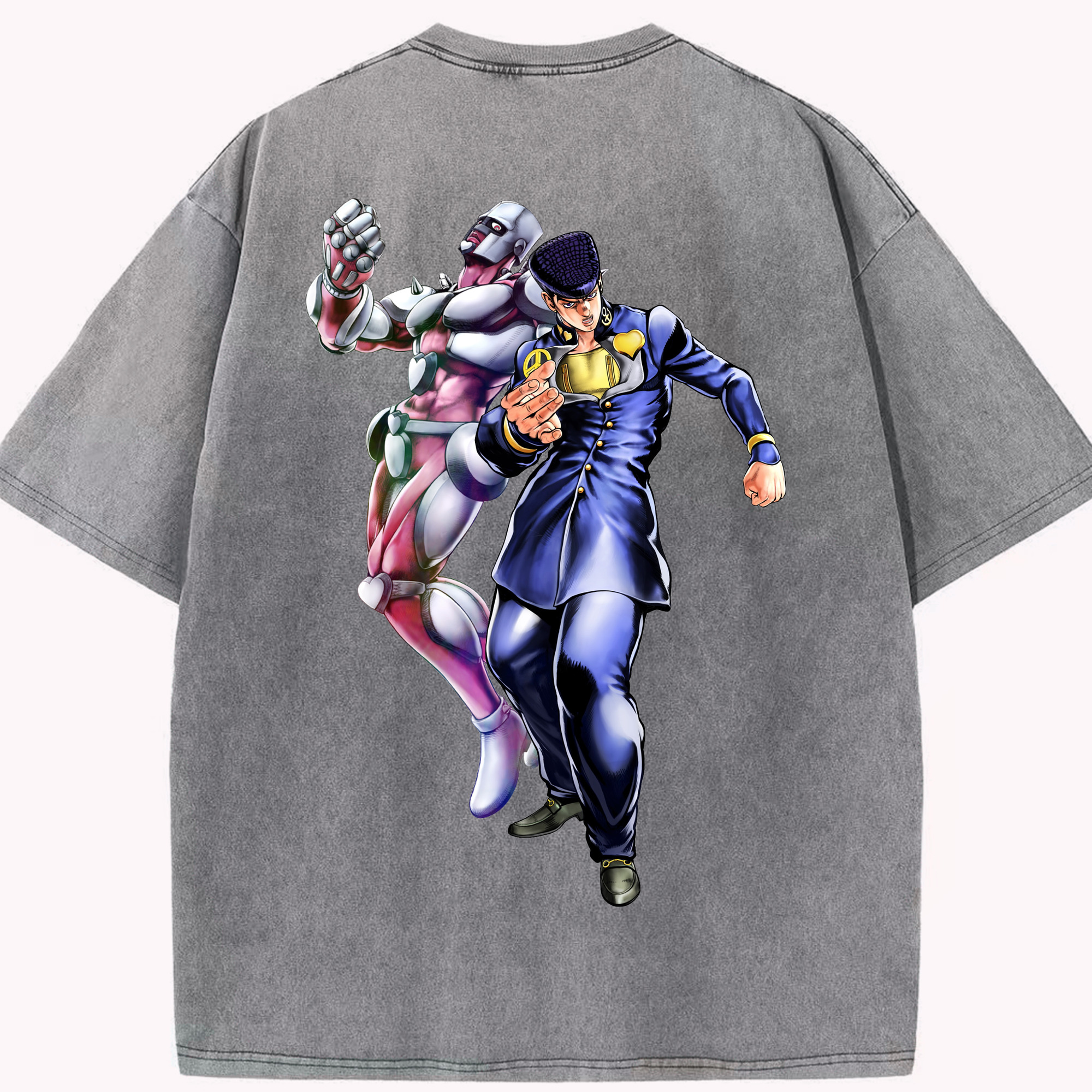 （画像用） ジョジョの奇妙な冒険 ひがしかた じょうすけ JoJo's Bizarre Adventure Higashikata Josuke 綿100% ヴィンテージ風 半袖Tシャツ（背面プリント）