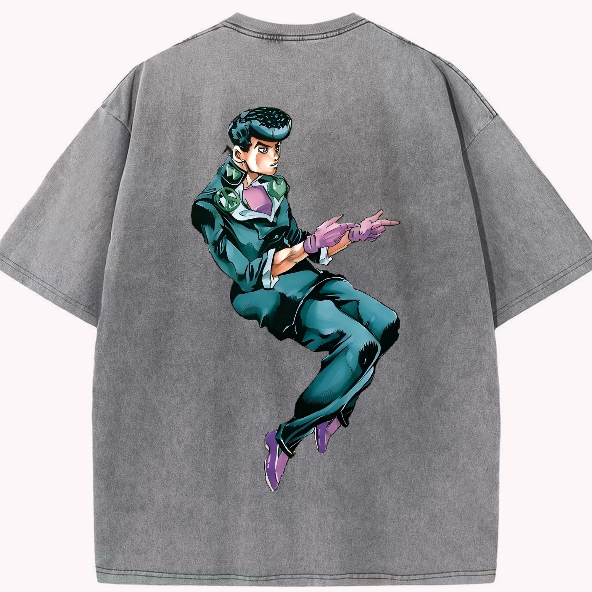 （画像用） ジョジョの奇妙な冒険 ひがしかた じょうすけ JoJo's Bizarre Adventure Higashikata Josuke 綿100% ヴィンテージ風 半袖Tシャツ（背面プリント）