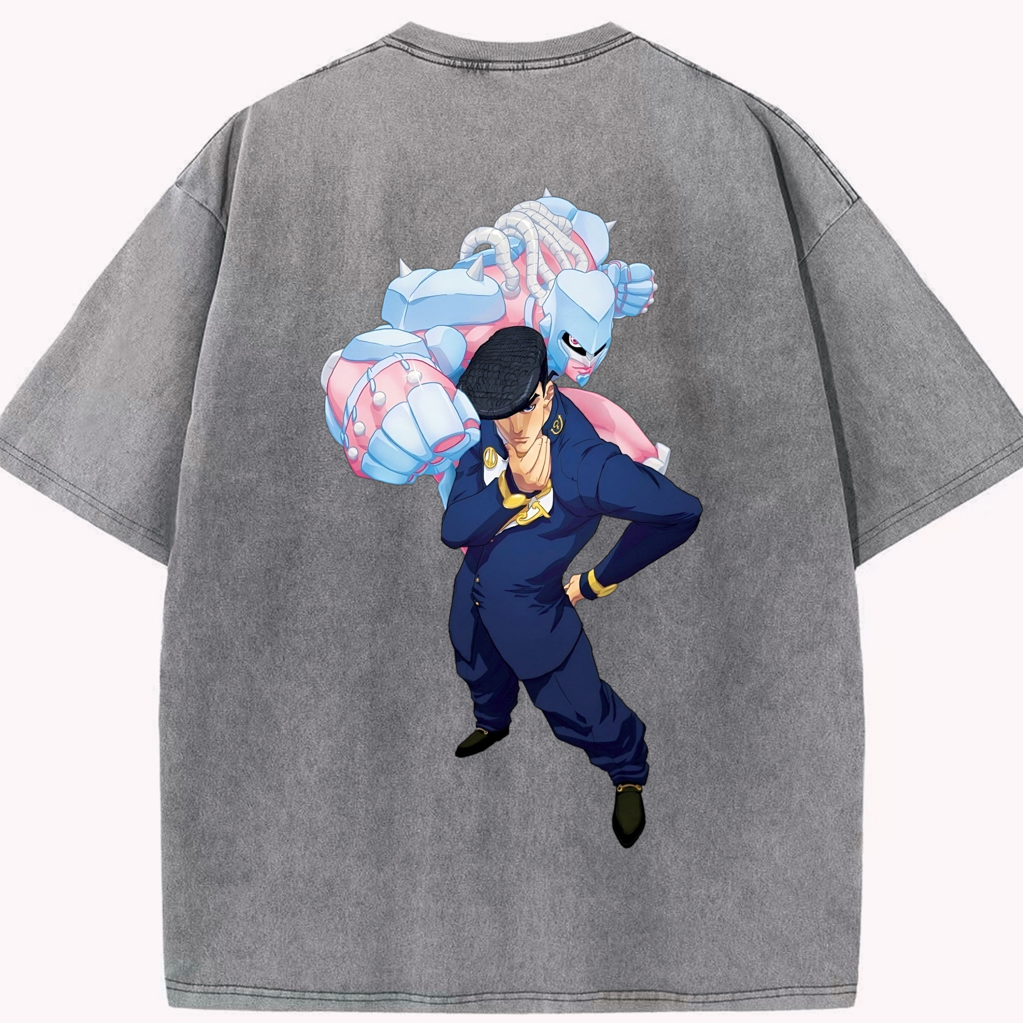 （画像用） ジョジョの奇妙な冒険 ひがしかた じょうすけ JoJo's Bizarre Adventure Higashikata Josuke 綿100% ヴィンテージ風 半袖Tシャツ（背面プリント）