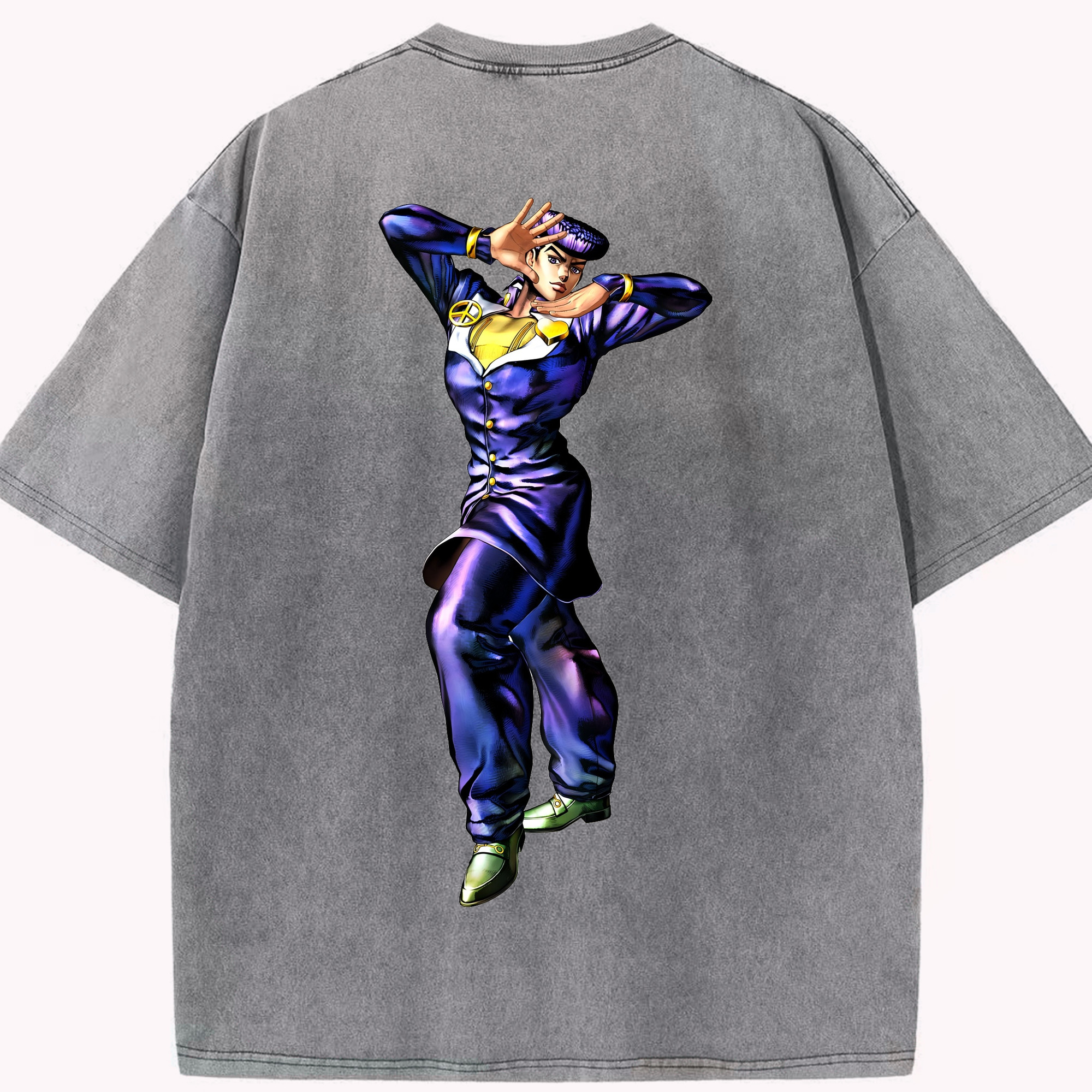 （画像用） ジョジョの奇妙な冒険 ひがしかた じょうすけ JoJo's Bizarre Adventure Higashikata Josuke 綿100% ヴィンテージ風 半袖Tシャツ（背面プリント）