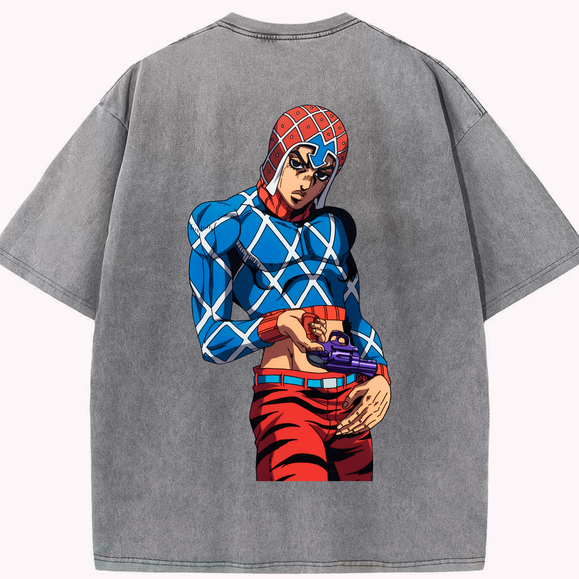 （画像用） ジョジョの奇妙な冒険 グイード?ミスタ JoJo's Bizarre Adventure Guido Mista 綿100% ヴィンテージ風 半袖Tシャツ（背面プリント）
