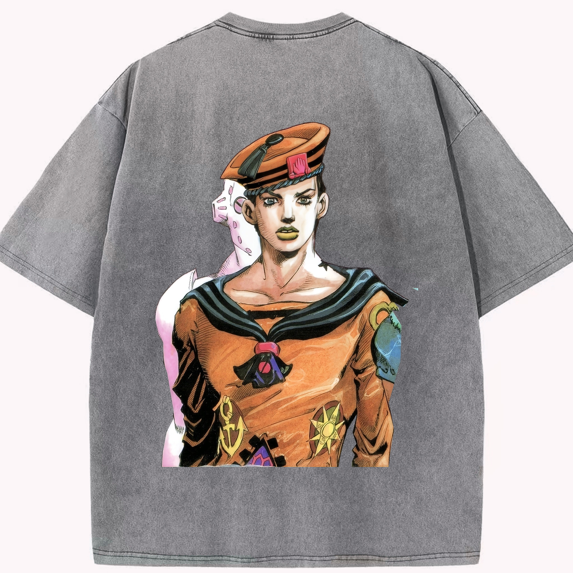 （画像用） ジョジョの奇妙な冒険 東方定助 JoJo's Bizarre Adventure Higashikata Josuke 綿100% ヴィンテージ風 半袖Tシャツ（背面プリント）