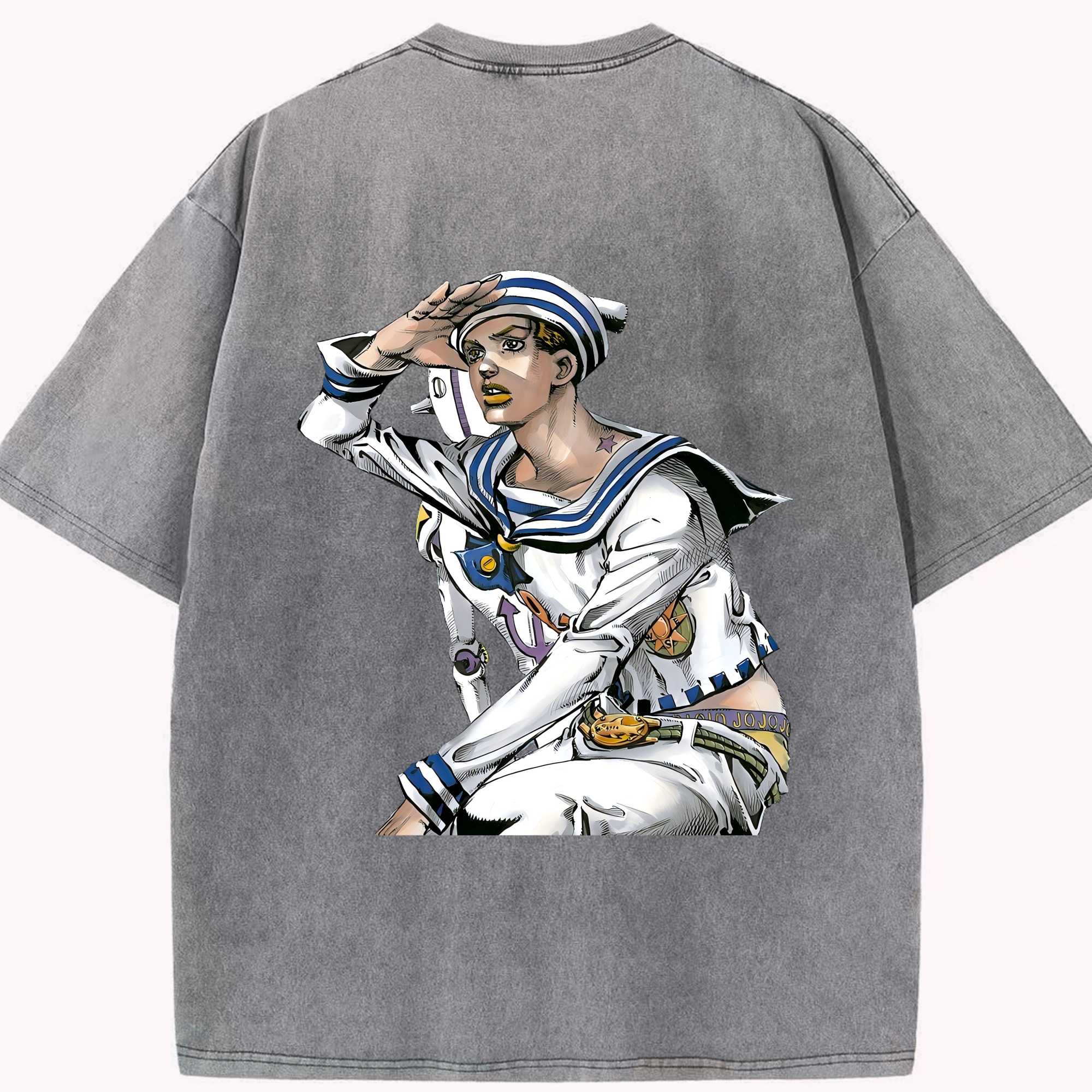 （画像用） ジョジョの奇妙な冒険 東方定助 JoJo's Bizarre Adventure Higashikata Josuke 綿100% ヴィンテージ風 半袖Tシャツ（背面プリント）