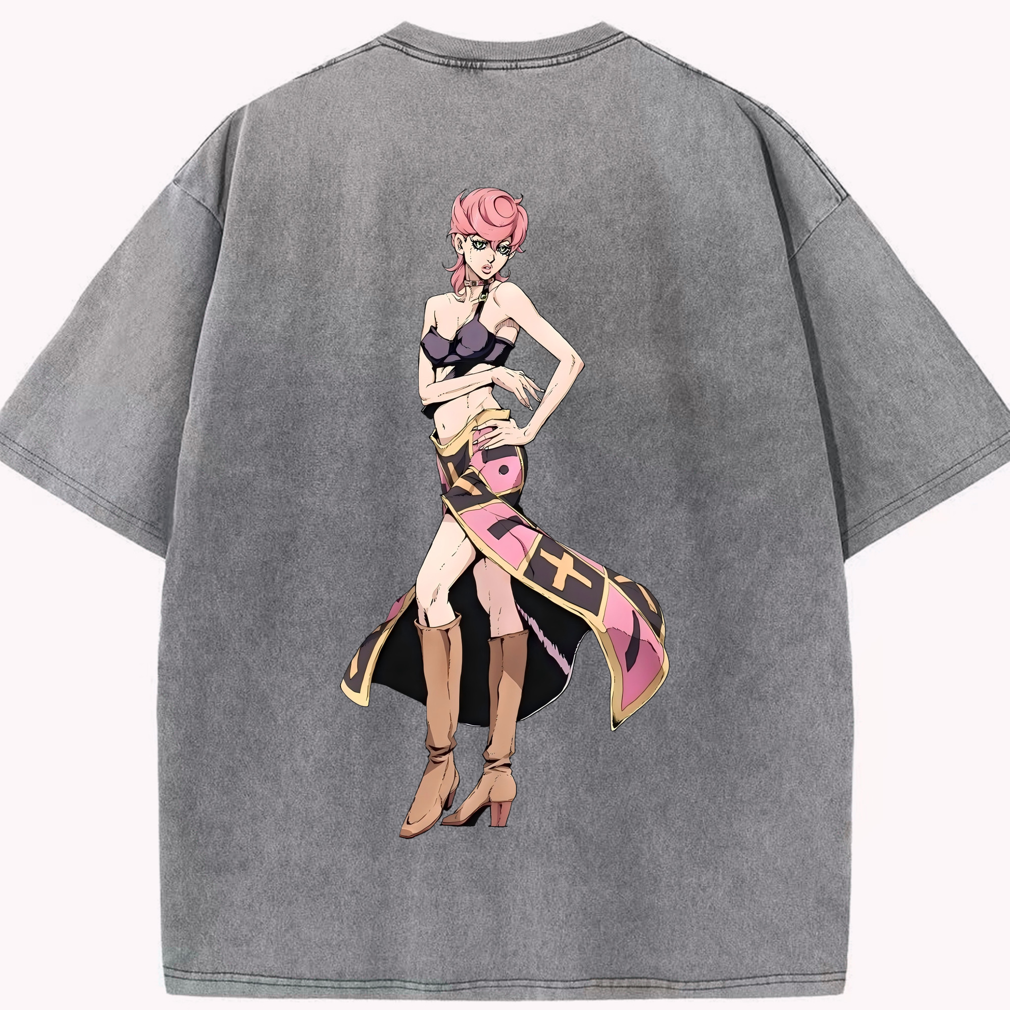 （画像用） ジョジョの奇妙な冒険 トリッシュ?ウナ JoJo's Bizarre Adventure Trish Una 綿100% ヴィンテージ風 半袖Tシャツ（背面プリント）