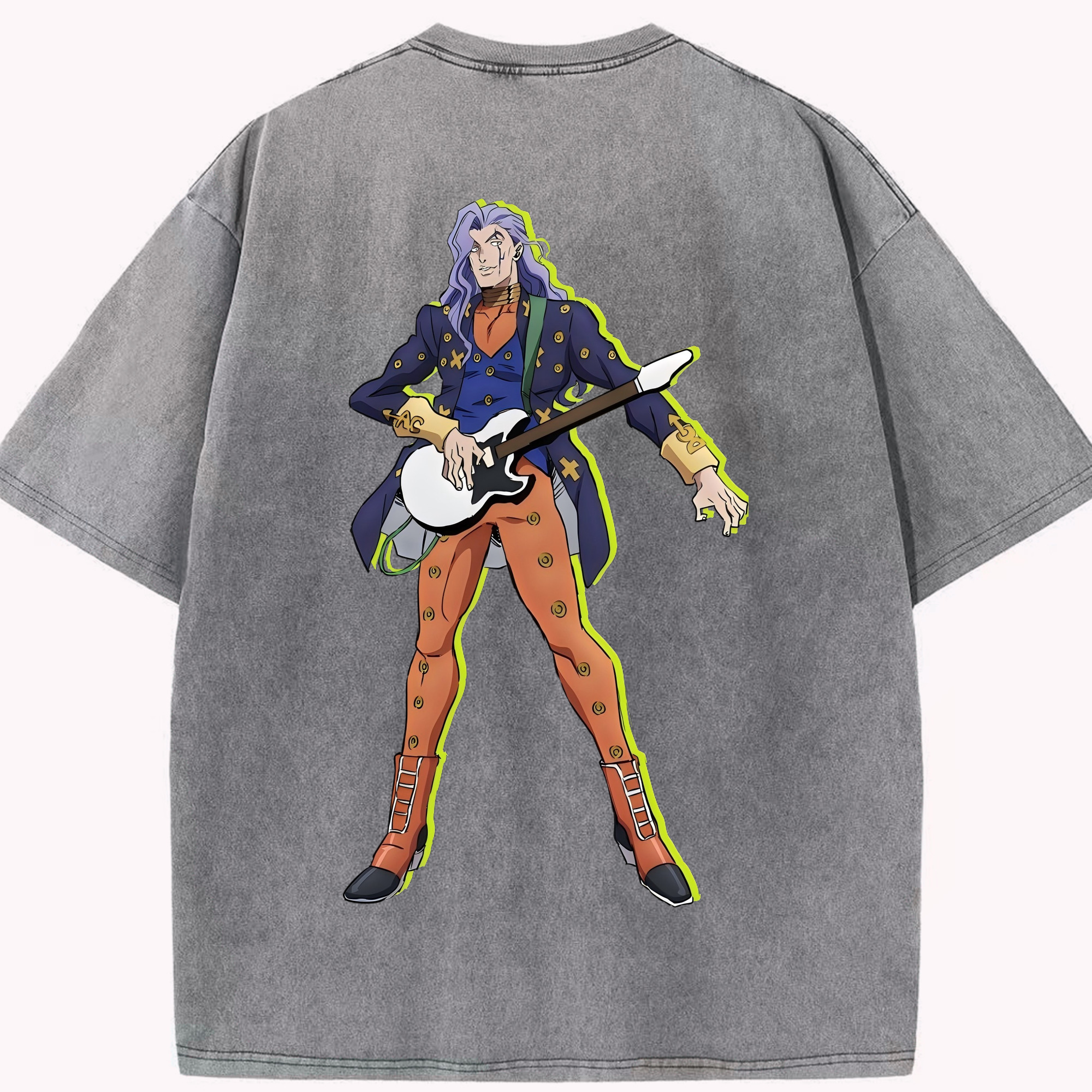 （画像用） ジョジョの奇妙な冒険 おといし あきら JoJo's Bizarre Adventure Akira Otoishi 綿100% ヴィンテージ風 半袖Tシャツ（背面プリント）