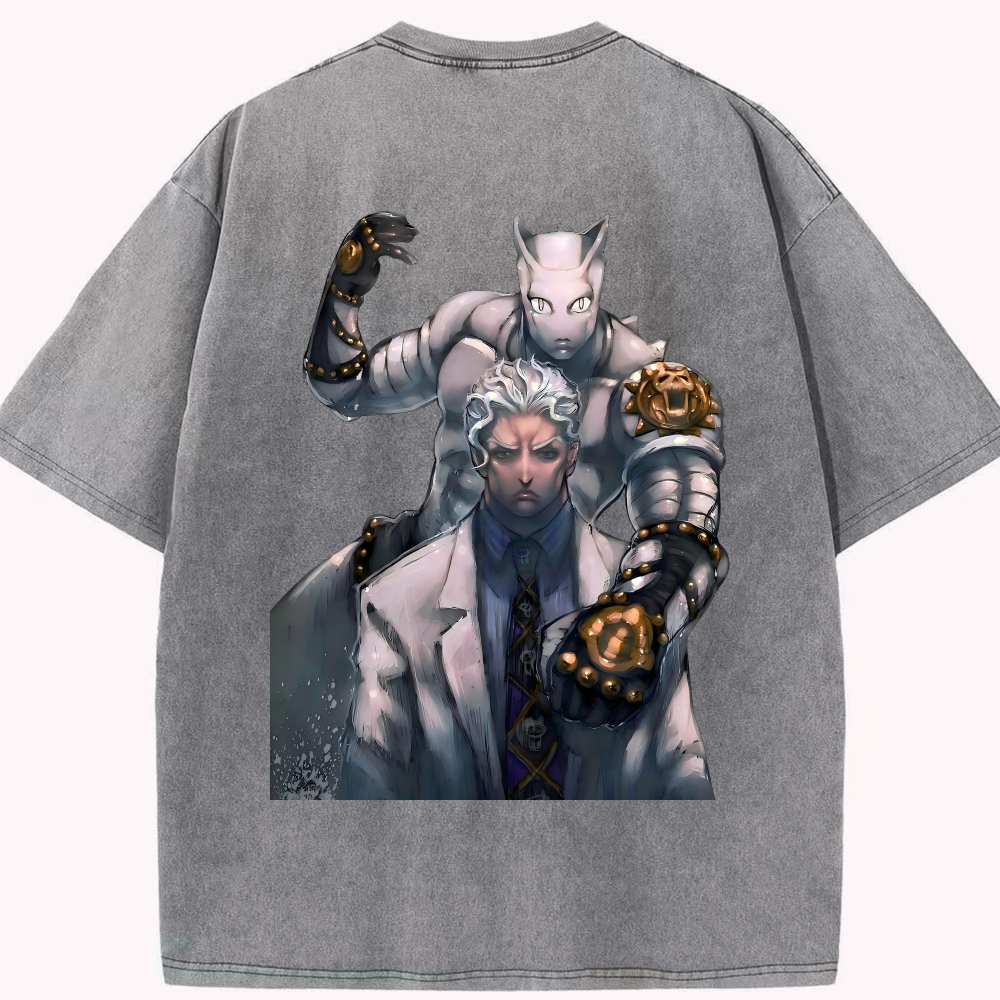 （画像用） ジョジョの奇妙な冒険 きら よしかげ JoJo's Bizarre Adventure Kira Yoshikage 綿100% ヴィンテージ風 半袖Tシャツ（背面プリント）