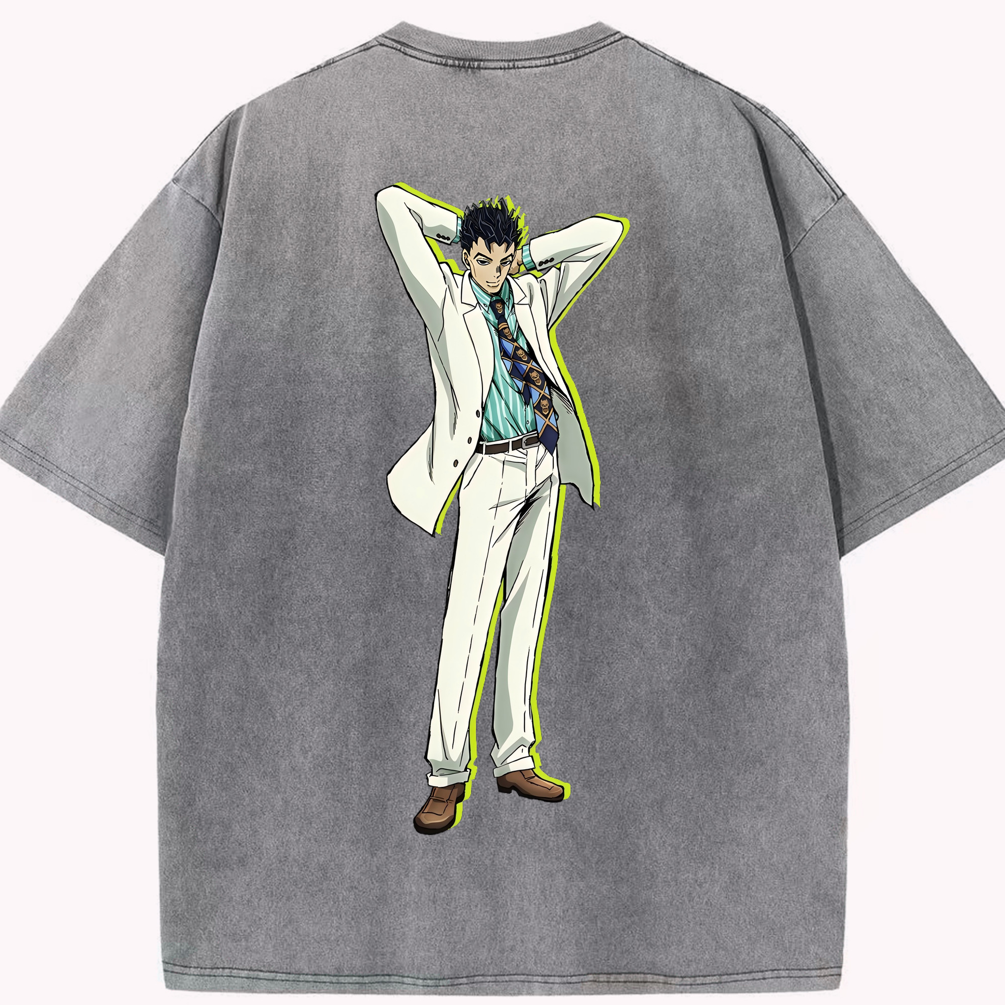 （画像用） ジョジョの奇妙な冒険 きら よしかげ JoJo's Bizarre Adventure Kira Yoshikage 綿100% ヴィンテージ風 半袖Tシャツ（背面プリント）