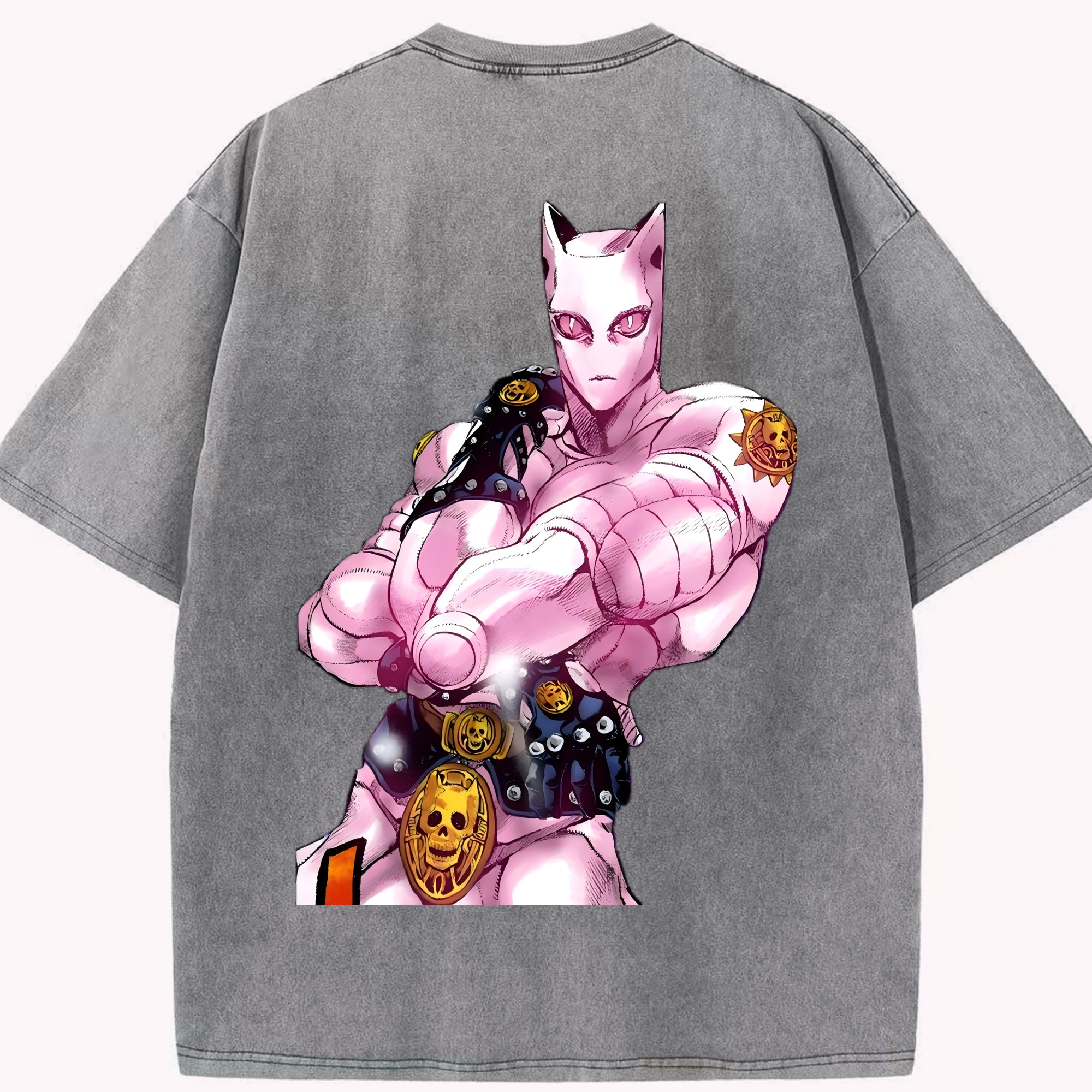 （画像用） ジョジョの奇妙な冒険 きら よしかげ JoJo's Bizarre Adventure Kira Yoshikage 綿100% ヴィンテージ風 半袖Tシャツ（背面プリント）