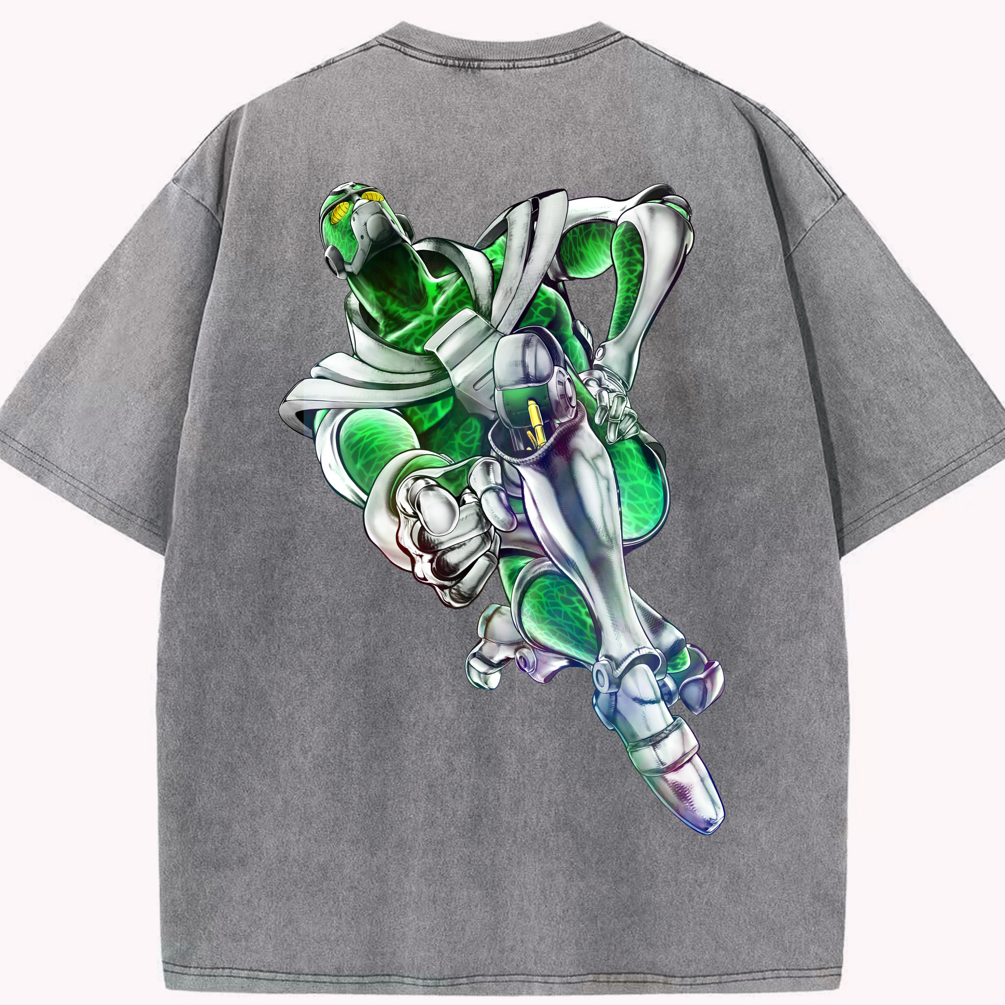（画像用） ジョジョの奇妙な冒険 花京院 典明（かきょういん のりあき） JoJo's Bizarre Adventure Kakyoin Noriaki 綿100% ヴィンテージ風 半袖Tシャツ（背面プリント）