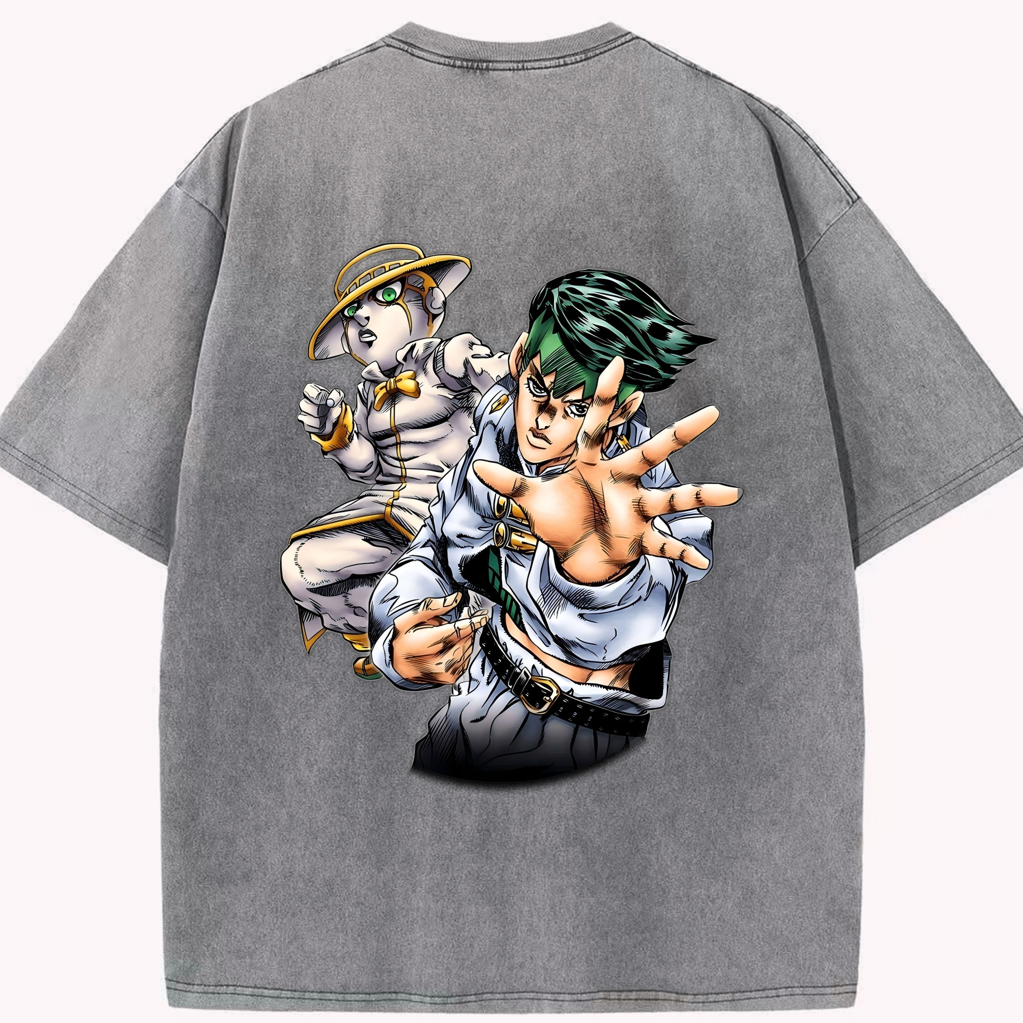 （画像用） ジョジョの奇妙な冒険 岸辺 露伴（きしべ ろはん） JoJo's Bizarre Adventure Rohan Kishibe 綿100% ヴィンテージ風 半袖Tシャツ（背面プリント）