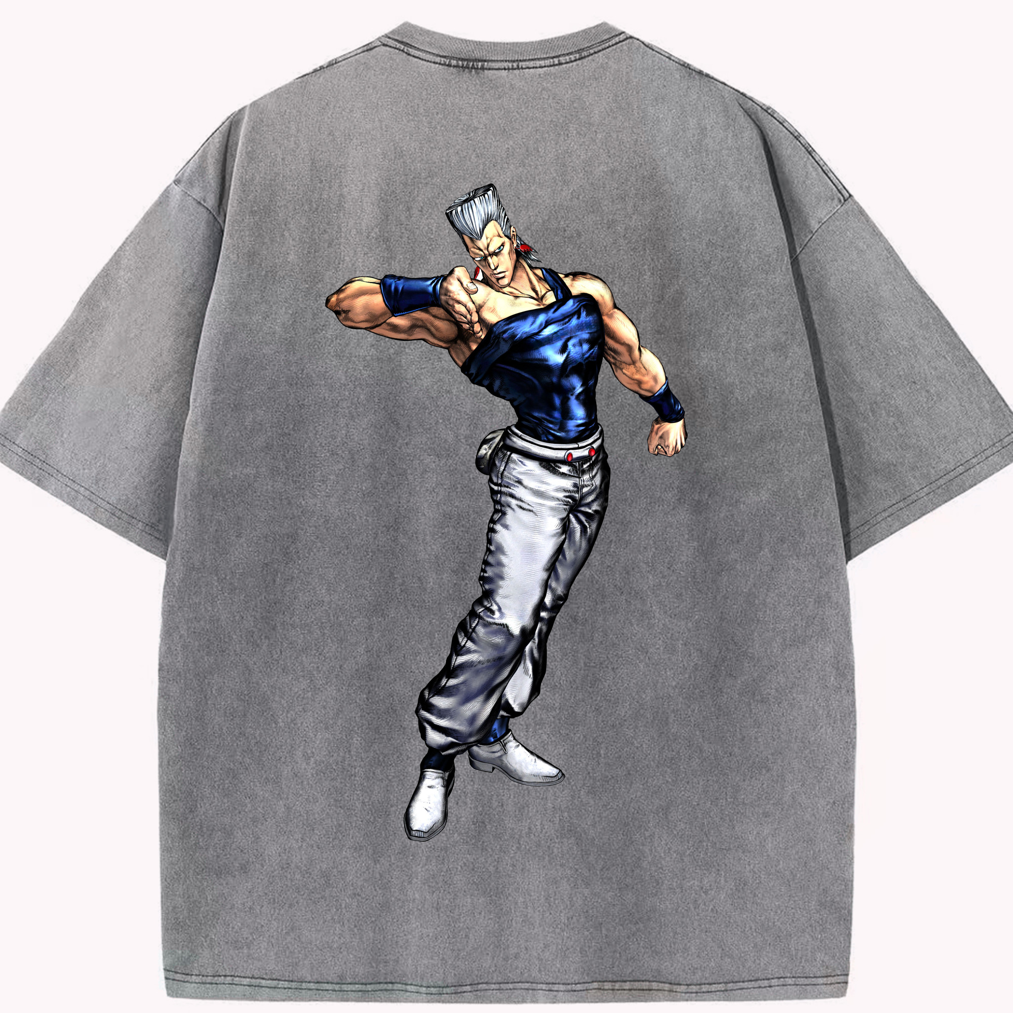 （画像用） ジョジョの奇妙な冒険 ジャン＝ピエール?ポルナレフ JoJo's Bizarre Adventure Jan Pierre Polnareff 綿100% ヴィンテージ風 半袖Tシャツ（背面プリント）