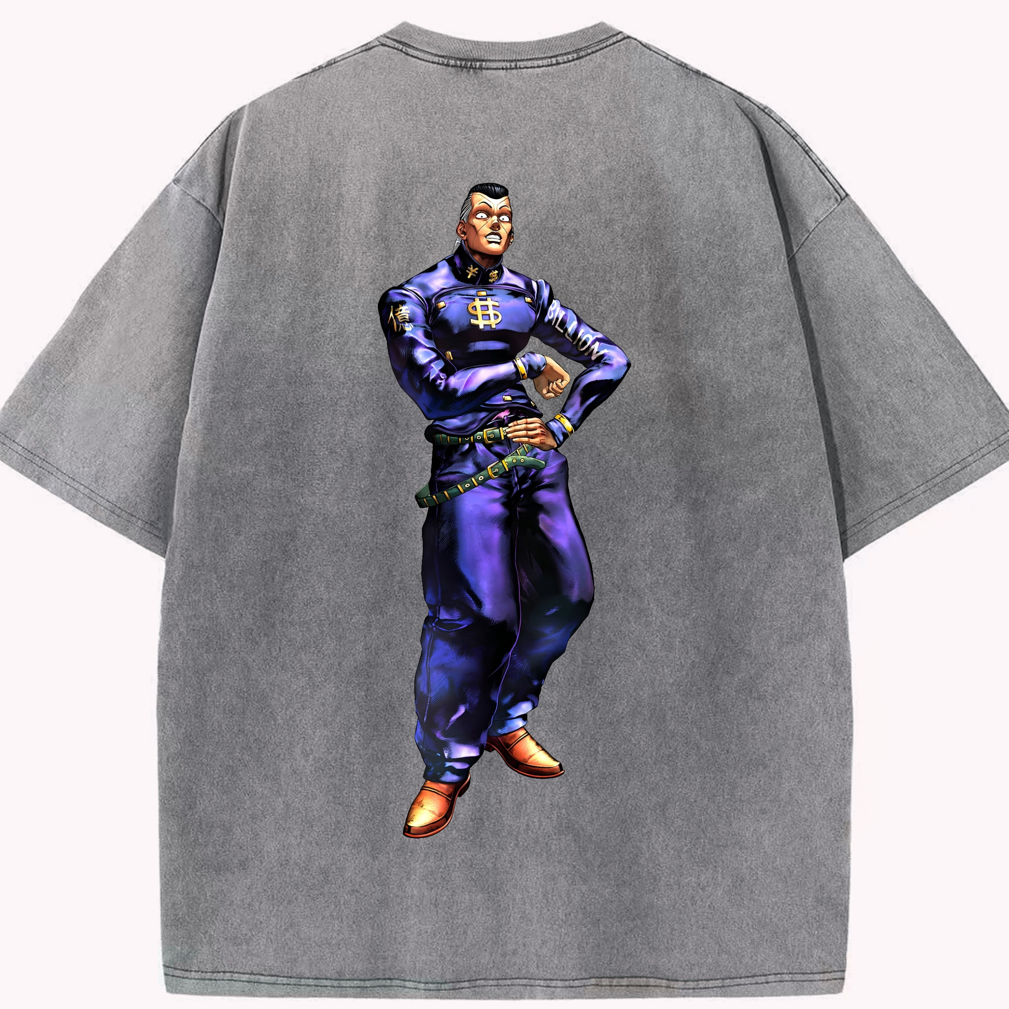 （画像用） ジョジョの奇妙な冒険 虹村億泰 にじむら おくやす JoJo's Bizarre Adventure Nijimura Okuyasu 綿100% ヴィンテージ風 半袖Tシャツ（背面プリント）