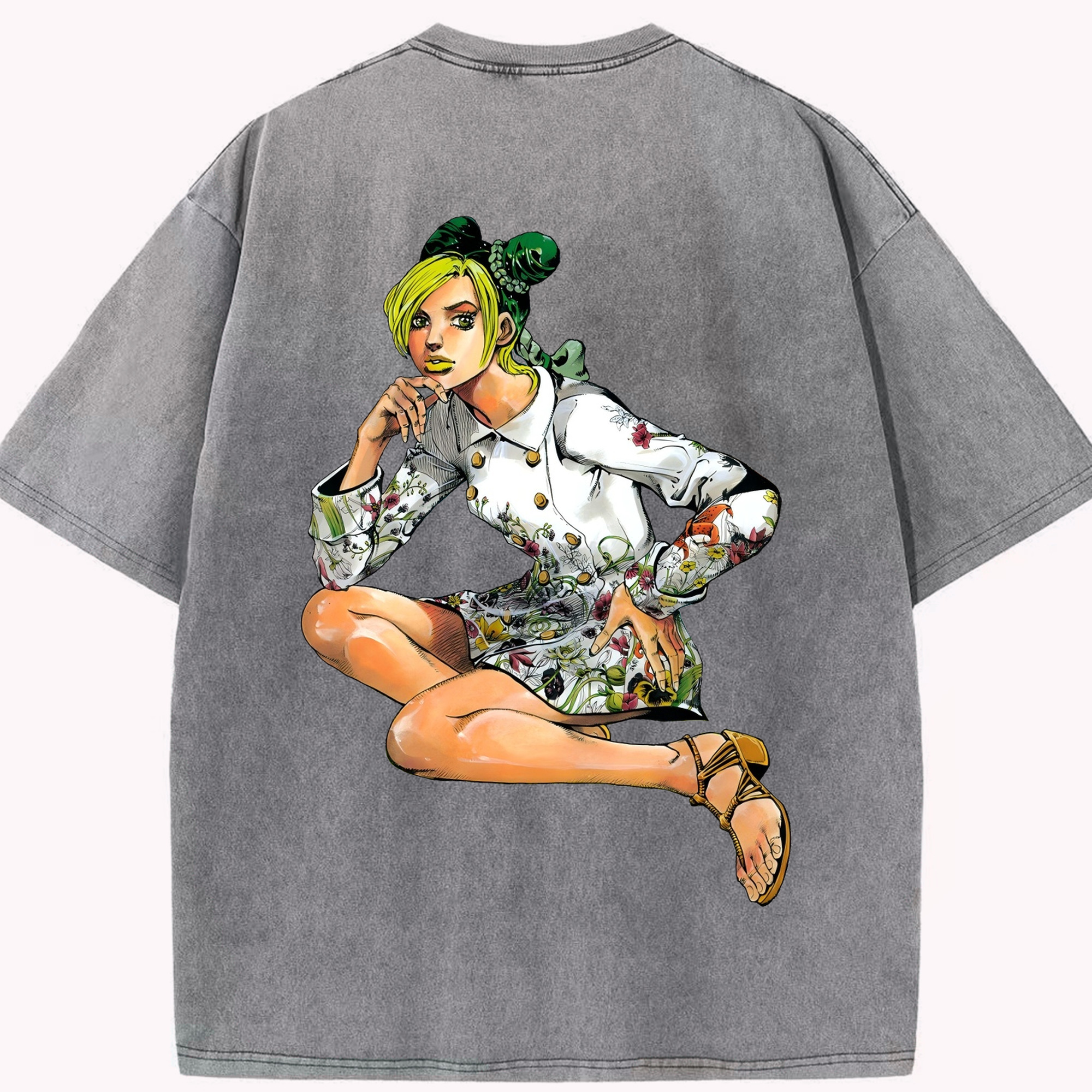 （画像用） "ジョジョの奇妙な冒険 くうじょう ジョリーン JoJo's Bizarre Adventure Jolyne Cujoh " 綿100% ヴィンテージ風 半袖Tシャツ（背面プリント）