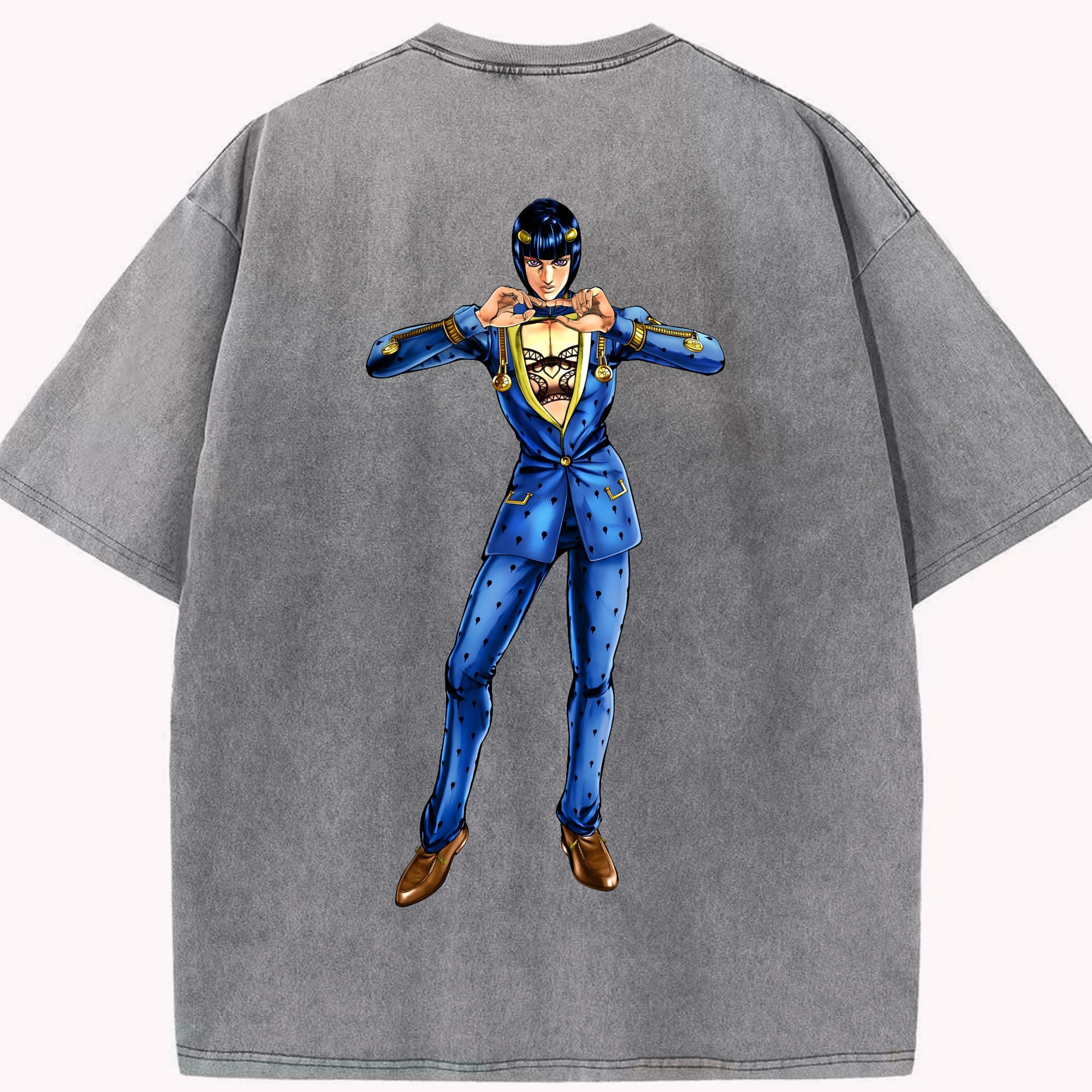（画像用） ジョジョの奇妙な冒険 ブローノ?ブチャラティ JoJo's Bizarre Adventure Bruno Bucciarati 綿100% ヴィンテージ風 半袖Tシャツ（背面プリント）