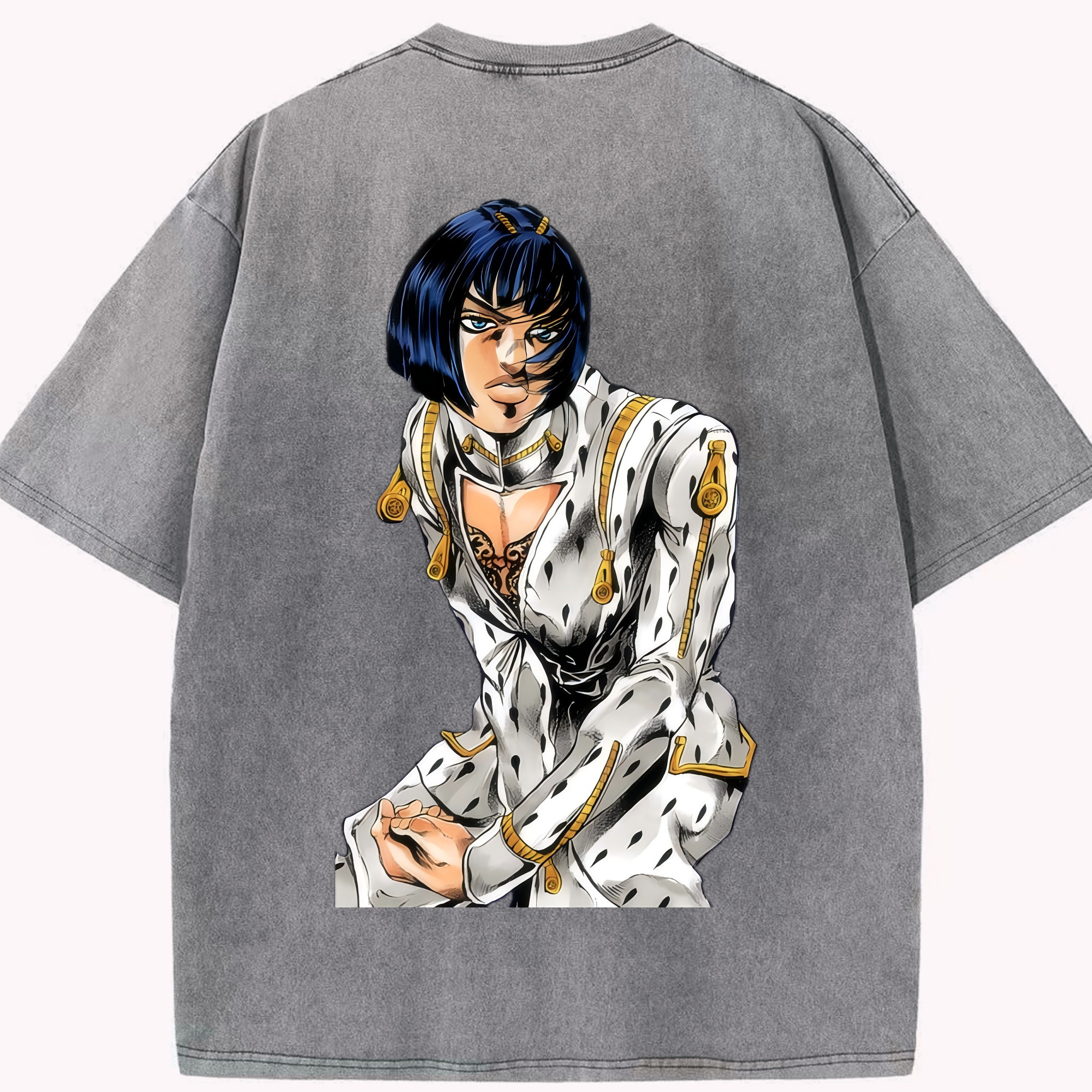 （画像用） ジョジョの奇妙な冒険 ブローノ?ブチャラティ JoJo's Bizarre Adventure Bruno Bucciarati 綿100% ヴィンテージ風 半袖Tシャツ（背面プリント）
