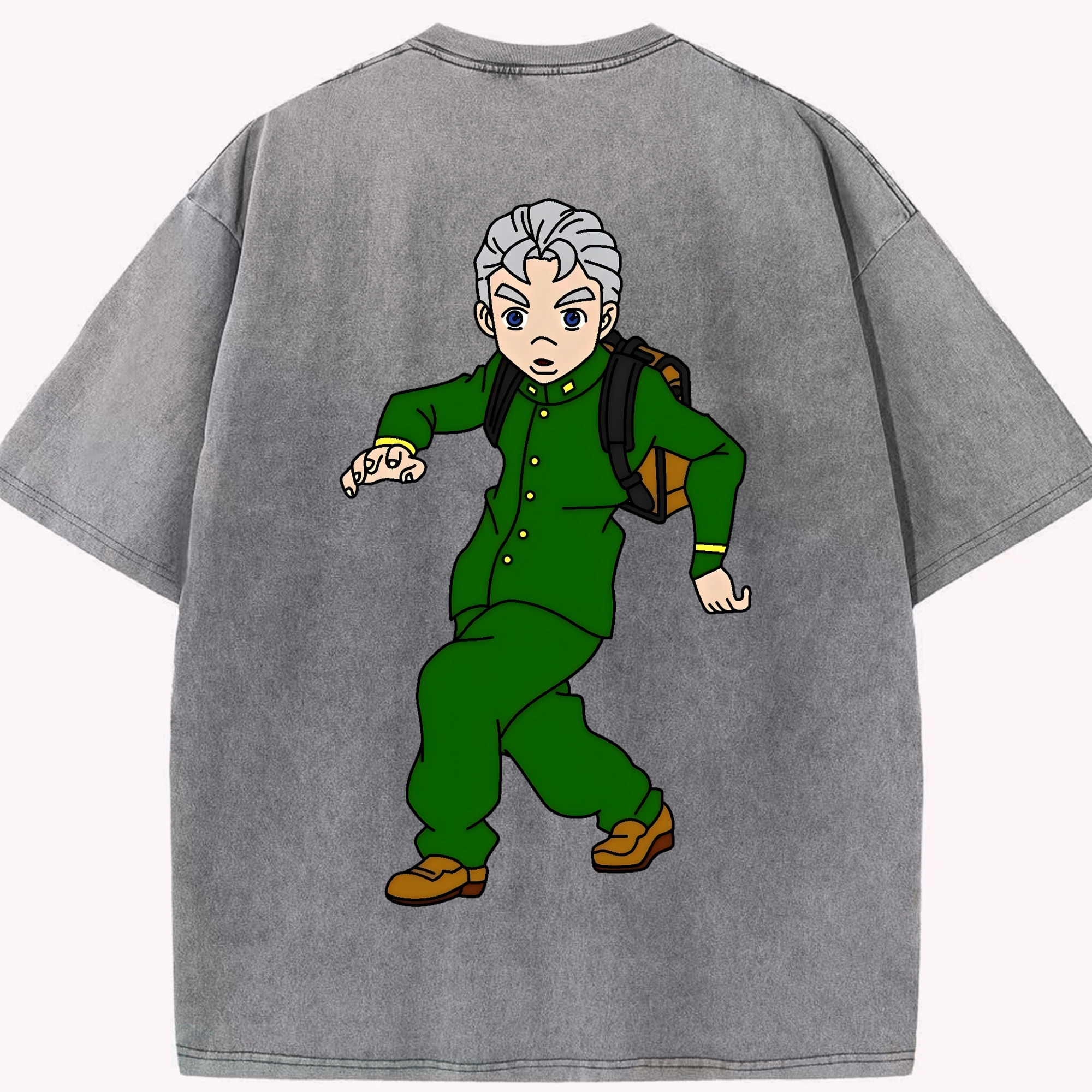 （画像用） ジョジョの奇妙な冒険 広瀨康一 JoJo's Bizarre Adventure Hirose Koichi 綿100% ヴィンテージ風 半袖Tシャツ（背面プリント）