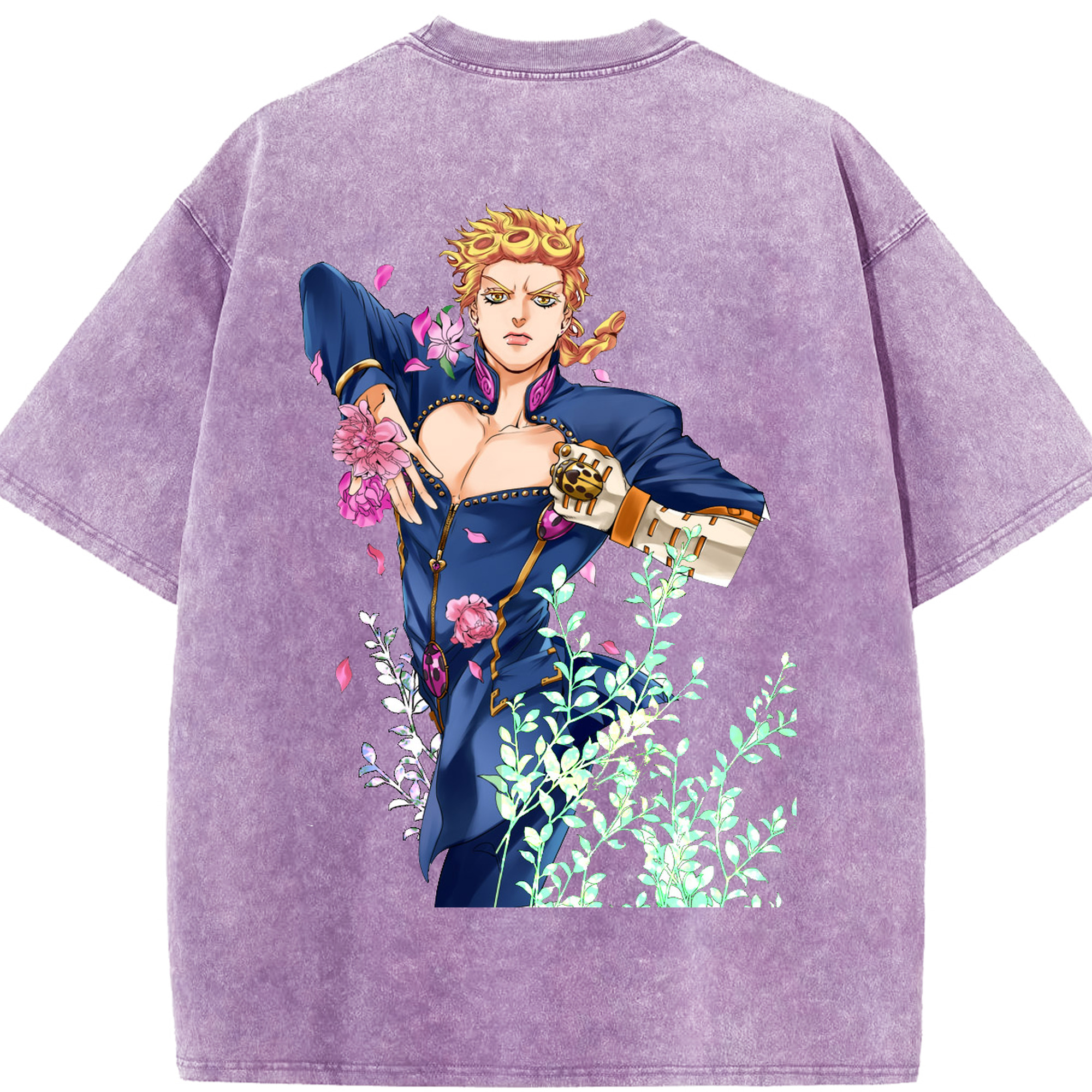 （画像用） ジョジョの奇妙な冒険 ジョルノ?ジョバァーナ JoJo's Bizarre Adventure Giorno Giovanna 綿100% ヴィンテージ風 半袖Tシャツ（背面プリント）