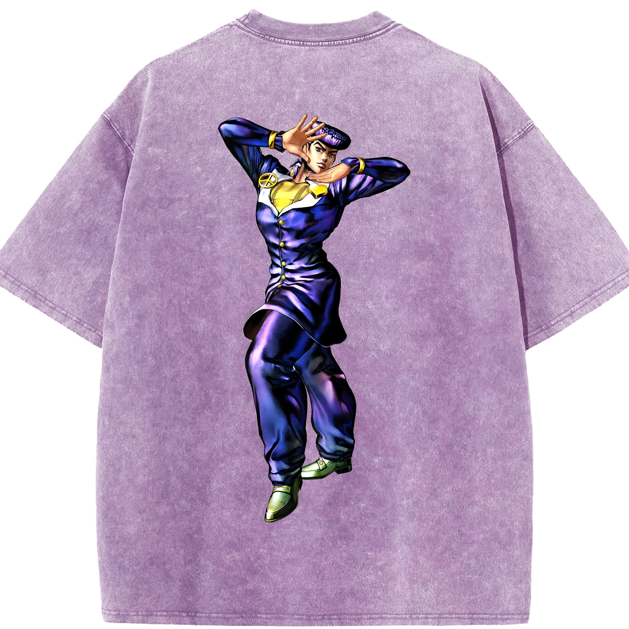 （画像用） ジョジョの奇妙な冒険 ひがしかた じょうすけ JoJo's Bizarre Adventure Higashikata Josuke 綿100% ヴィンテージ風 半袖Tシャツ（背面プリント）