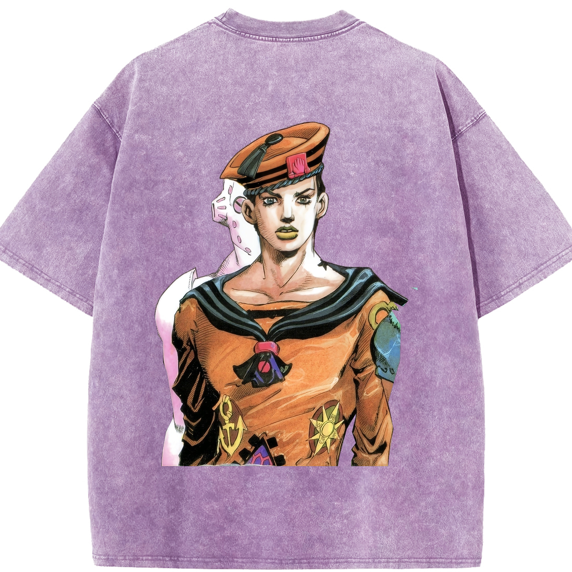 （画像用） ジョジョの奇妙な冒険 東方定助 JoJo's Bizarre Adventure Higashikata Josuke 綿100% ヴィンテージ風 半袖Tシャツ（背面プリント）