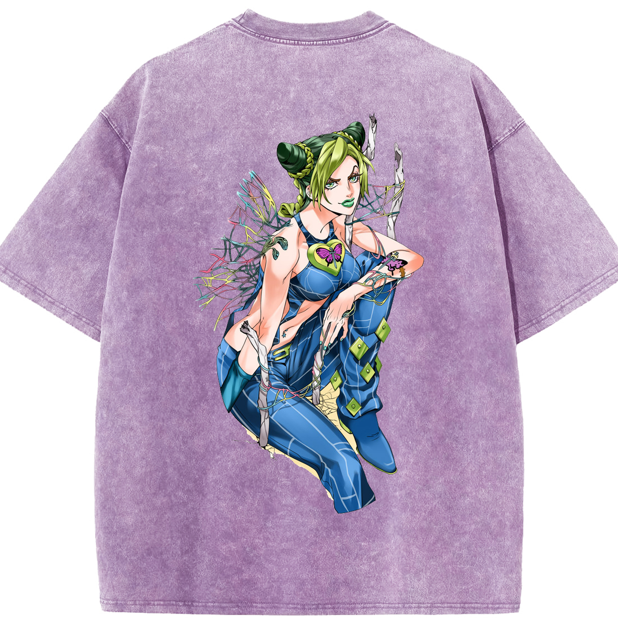（画像用） "ジョジョの奇妙な冒険 くうじょう ジョリーン JoJo's Bizarre Adventure Jolyne Cujoh " 綿100% ヴィンテージ風 半袖Tシャツ（背面プリント）