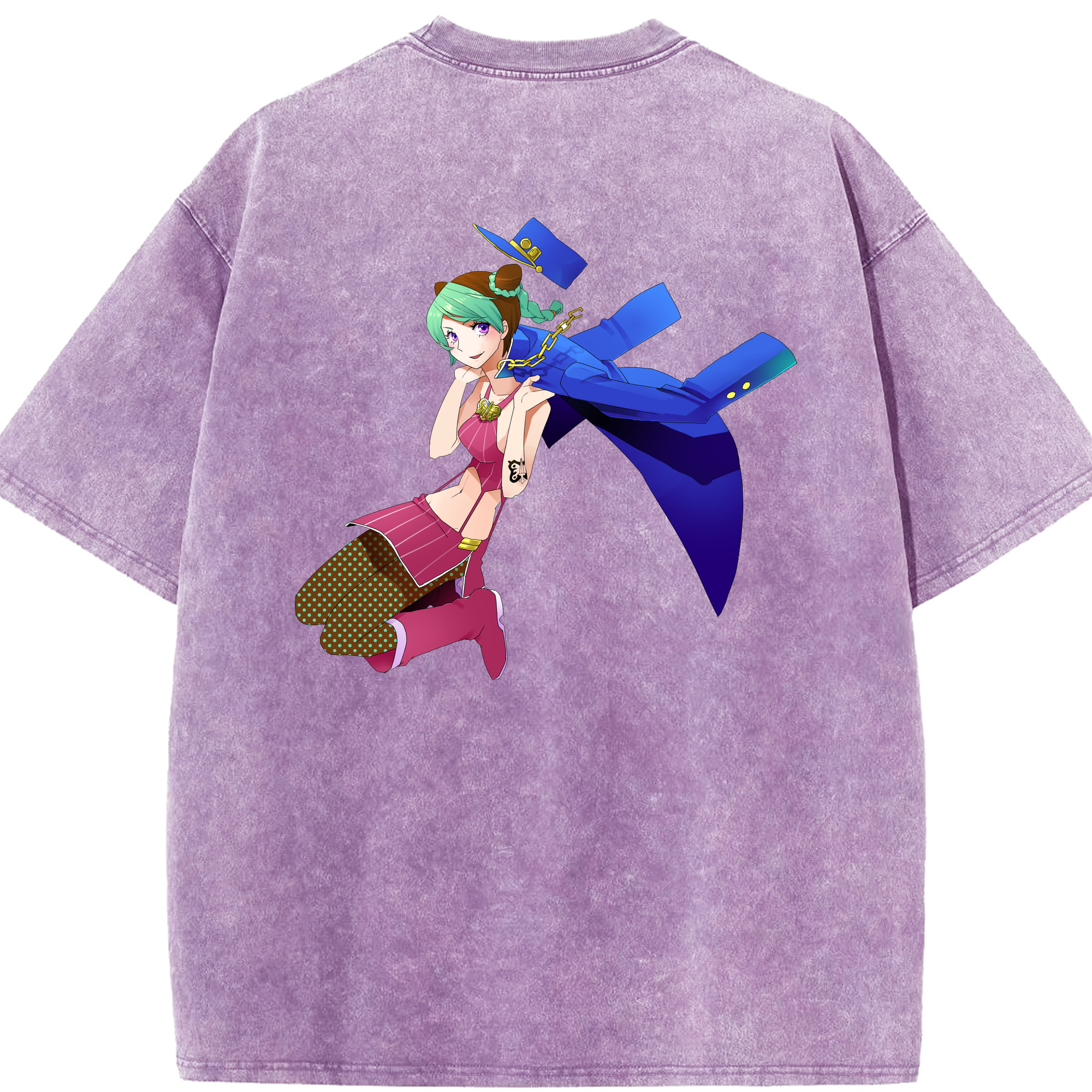 （画像用） "ジョジョの奇妙な冒険 くうじょう ジョリーン JoJo's Bizarre Adventure Jolyne Cujoh " 綿100% ヴィンテージ風 半袖Tシャツ（背面プリント）