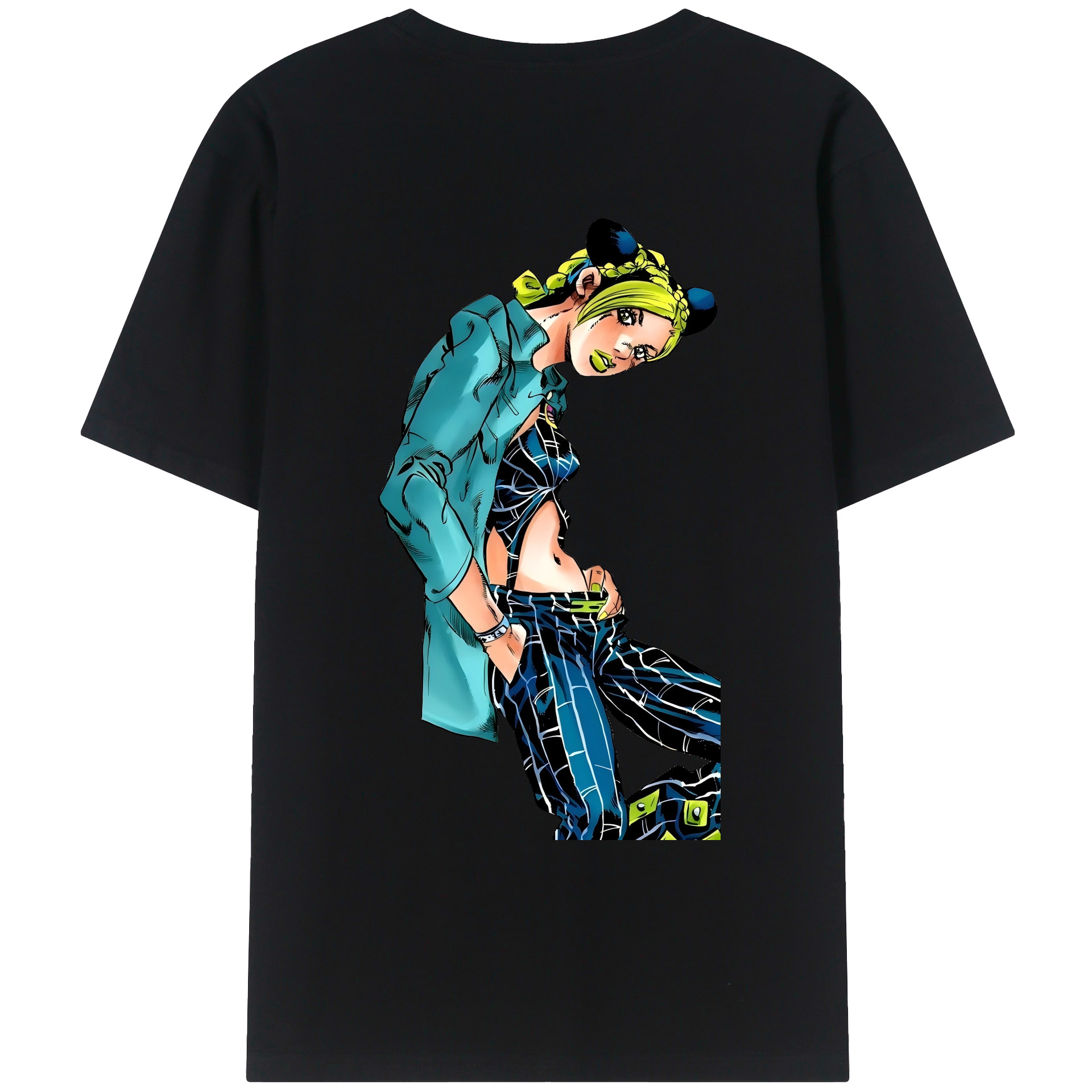 （画像用） "ジョジョの奇妙な冒険 くうじょう ジョリーン JoJo's Bizarre Adventure Jolyne Cujoh " 綿100％ メンズ半袖Tシャツ（バックプリント） 通気性