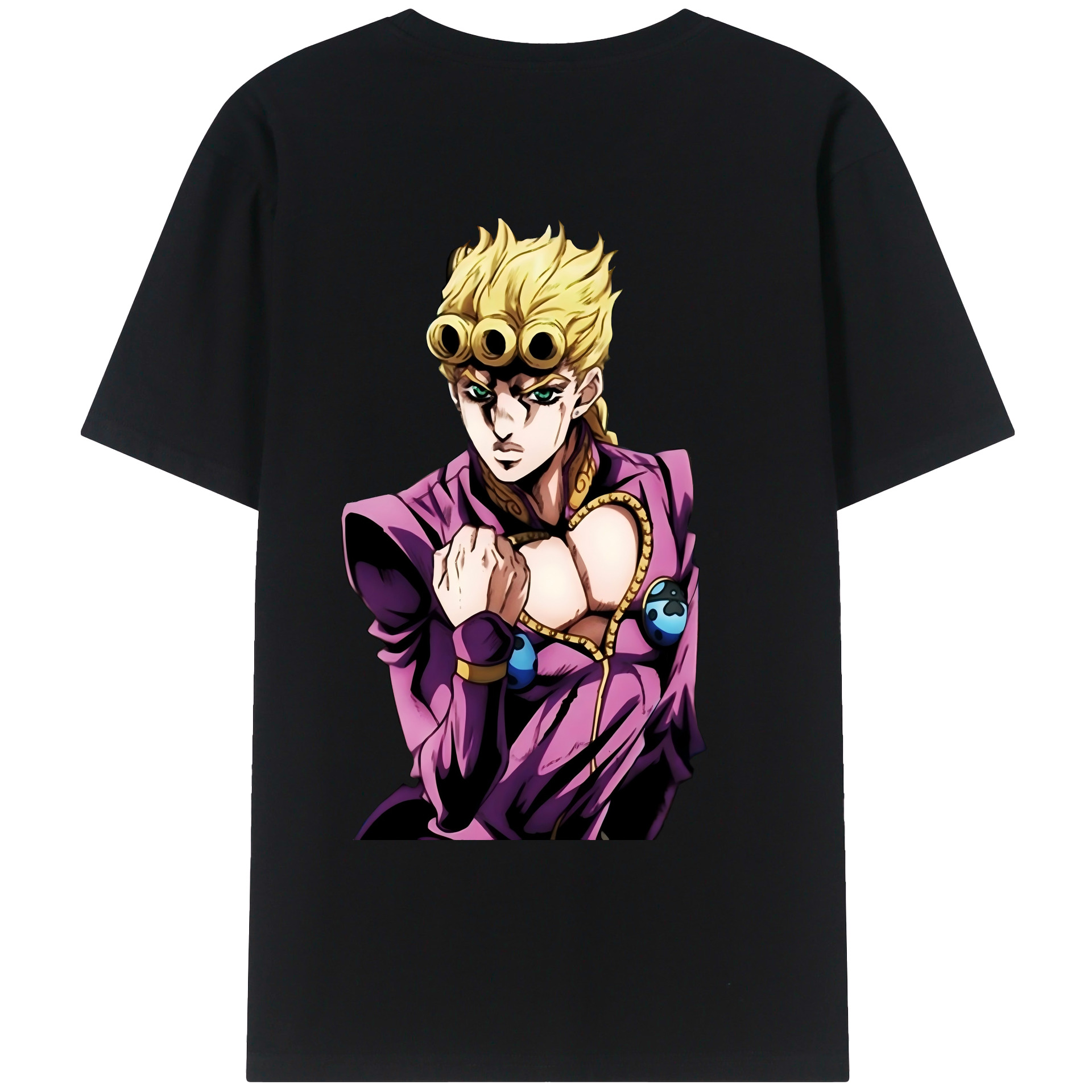 （画像用） ジョジョの奇妙な冒険 ジョルノ?ジョバァーナ JoJo's Bizarre Adventure Giorno Giovanna 綿100％ メンズ半袖Tシャツ（バックプリント） 通気性