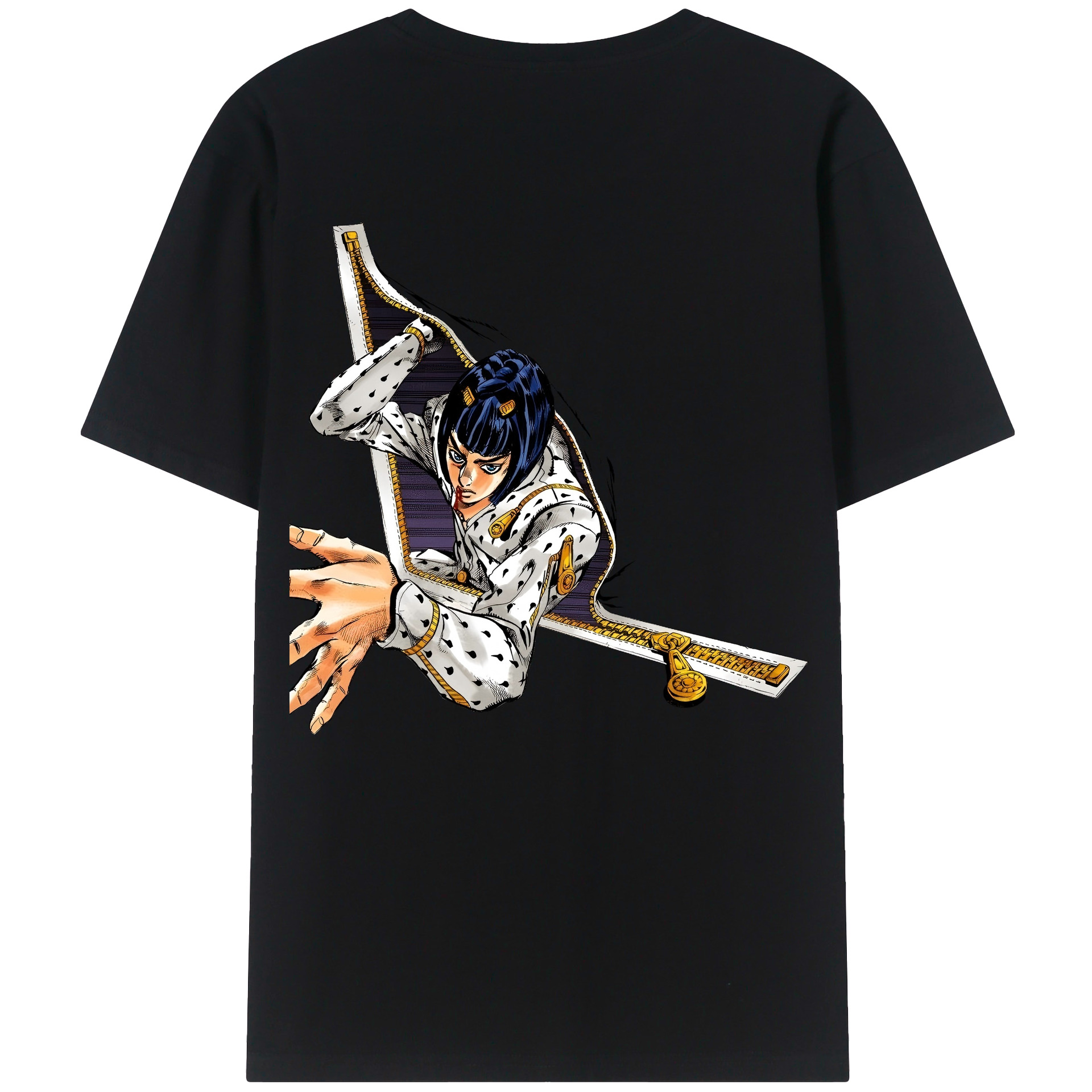（画像用） ジョジョの奇妙な冒険 ブローノ?ブチャラティ JoJo's Bizarre Adventure Bruno Bucciarati 綿100％ メンズ半袖Tシャツ（バックプリント） 通気性