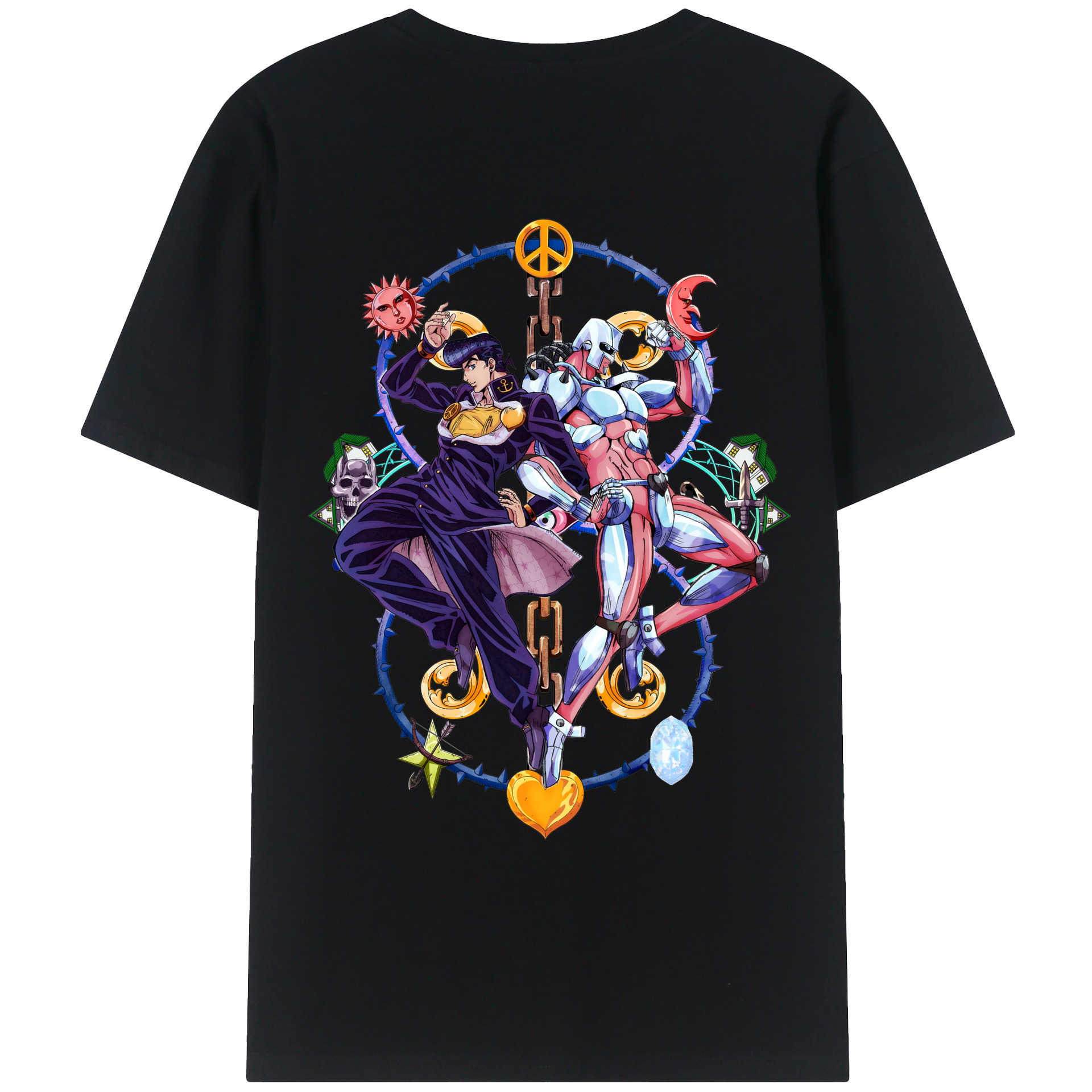 （画像用） ジョジョの奇妙な冒険 ひがしかた じょうすけ JoJo's Bizarre Adventure Higashikata Josuke 綿100％ メンズ半袖Tシャツ（バックプリント） 通気性