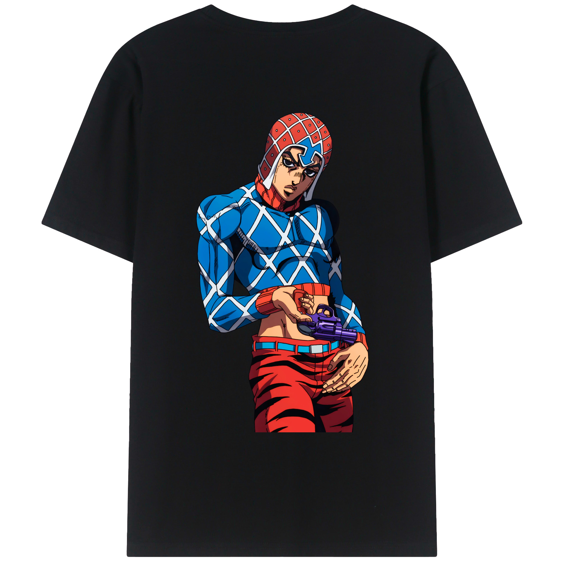 （画像用） ジョジョの奇妙な冒険 グイード?ミスタ JoJo's Bizarre Adventure Guido Mista 綿100％ メンズ半袖Tシャツ（バックプリント） 通気性