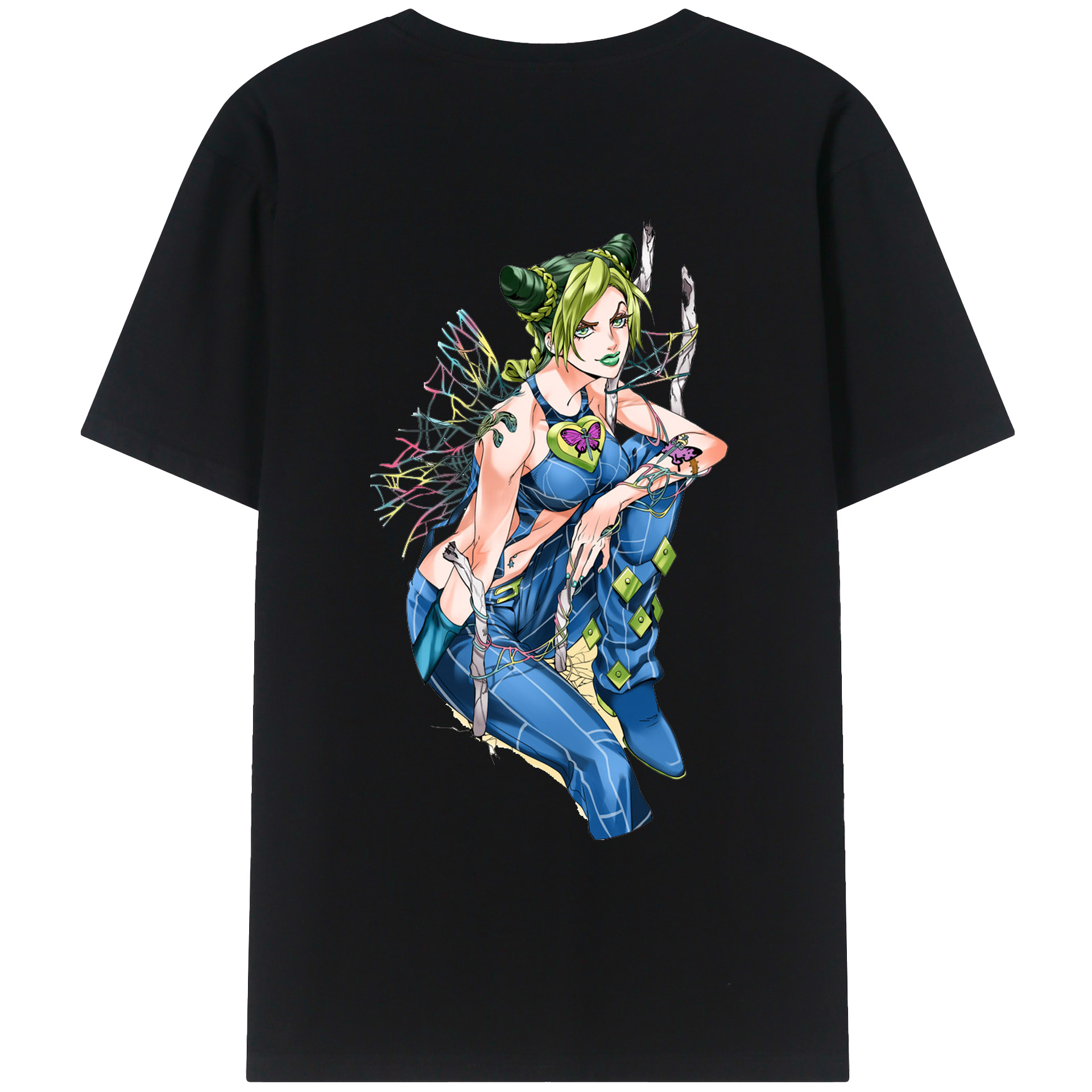 （画像用） "ジョジョの奇妙な冒険 くうじょう ジョリーン JoJo's Bizarre Adventure Jolyne Cujoh " 綿100％ メンズ半袖Tシャツ（バックプリント） 通気性