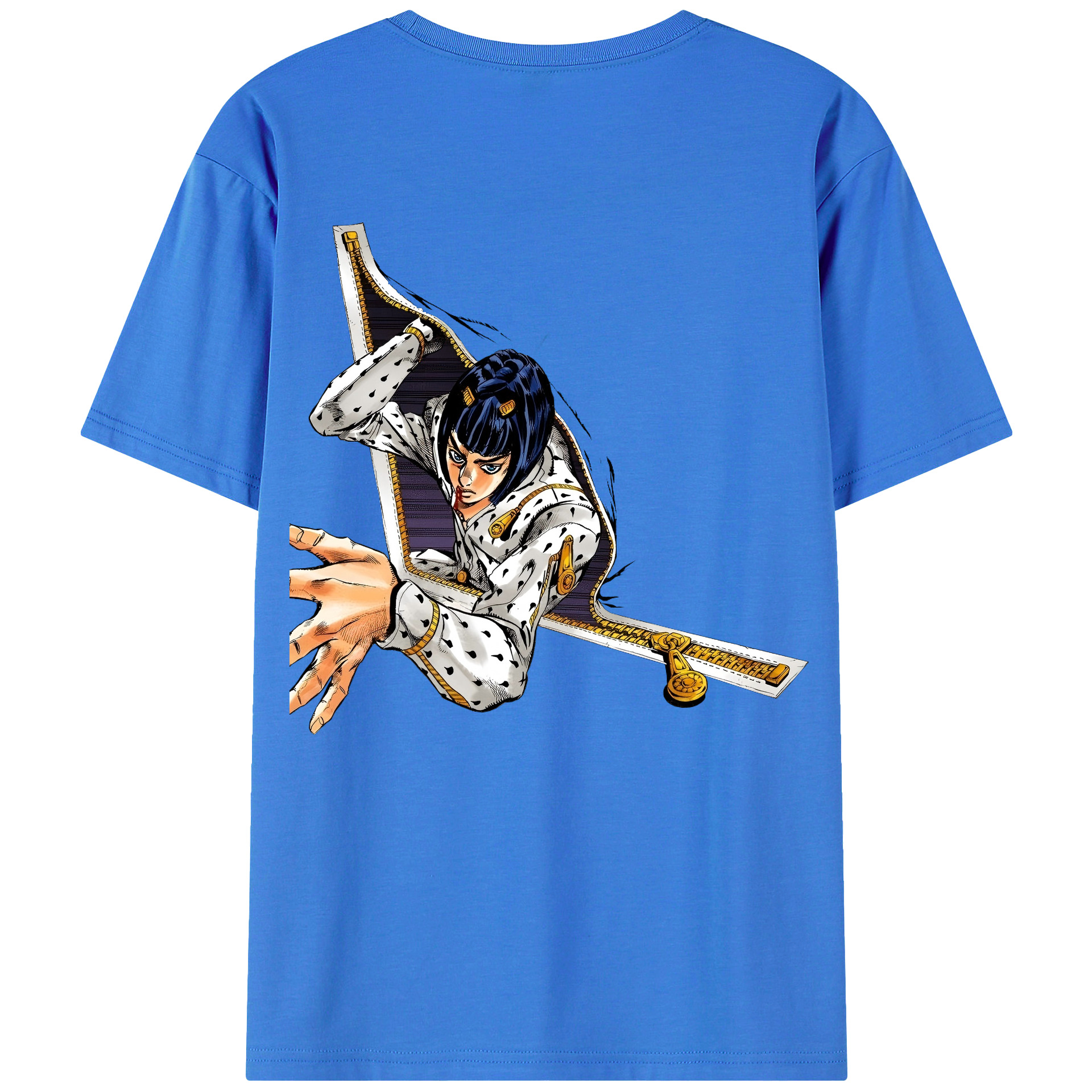 （画像用） ジョジョの奇妙な冒険 ブローノ?ブチャラティ JoJo's Bizarre Adventure Bruno Bucciarati 綿100％ メンズ半袖Tシャツ（バックプリント） 通気性
