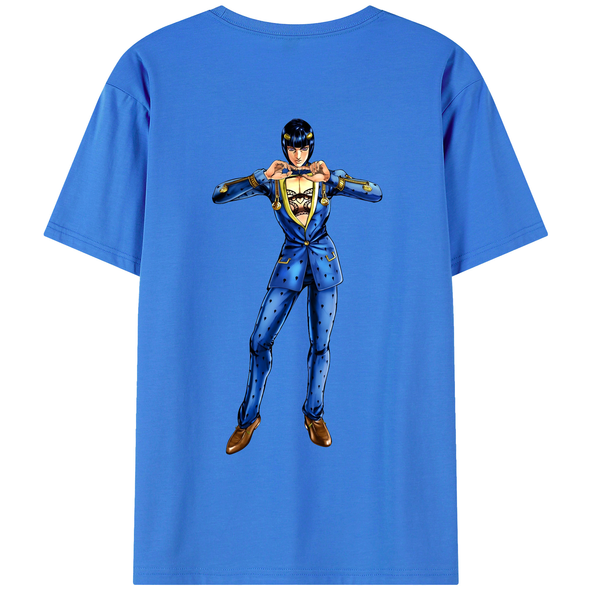 （画像用） ジョジョの奇妙な冒険 ブローノ?ブチャラティ JoJo's Bizarre Adventure Bruno Bucciarati 綿100％ メンズ半袖Tシャツ（バックプリント） 通気性