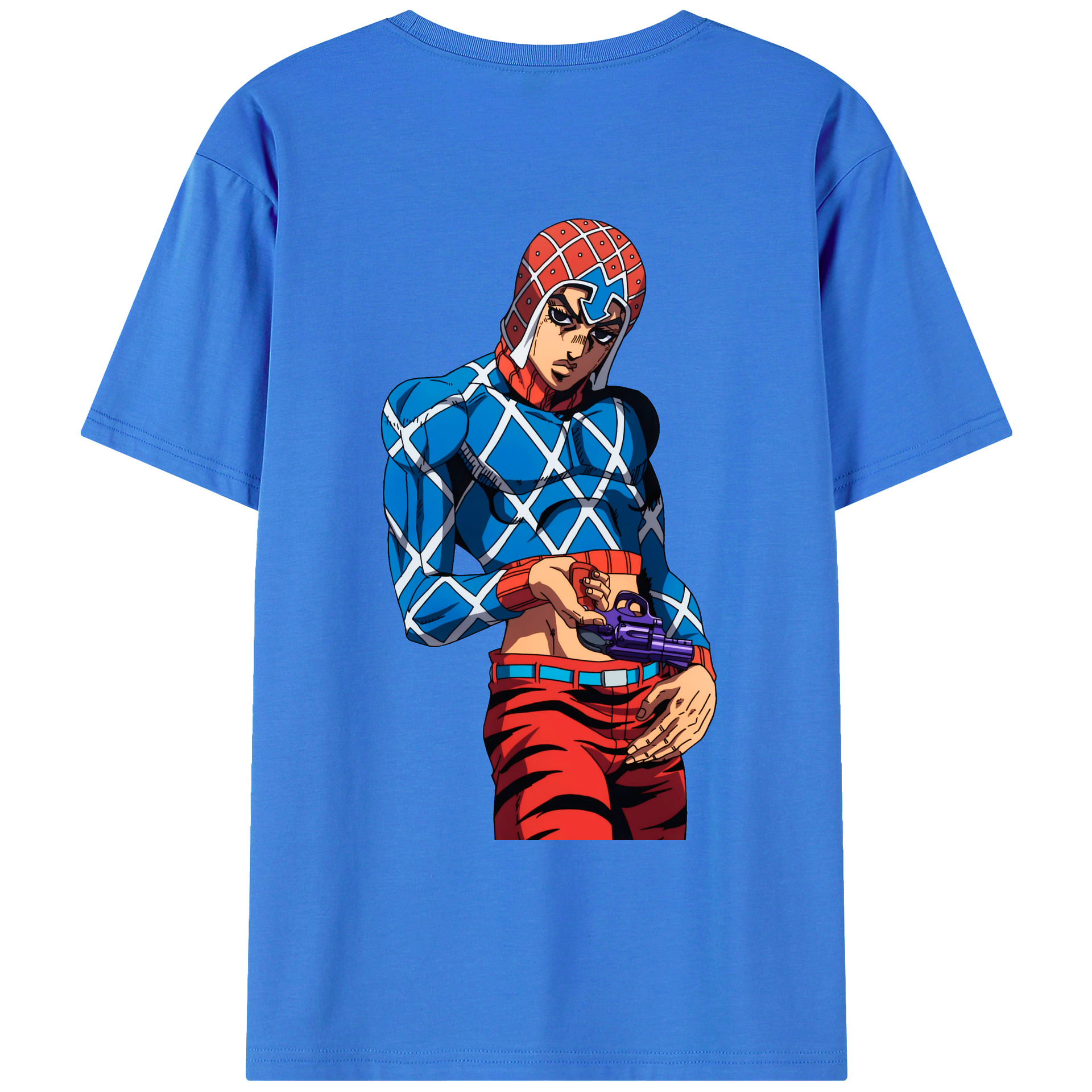 （画像用） ジョジョの奇妙な冒険 グイード?ミスタ JoJo's Bizarre Adventure Guido Mista 綿100％ メンズ半袖Tシャツ（バックプリント） 通気性