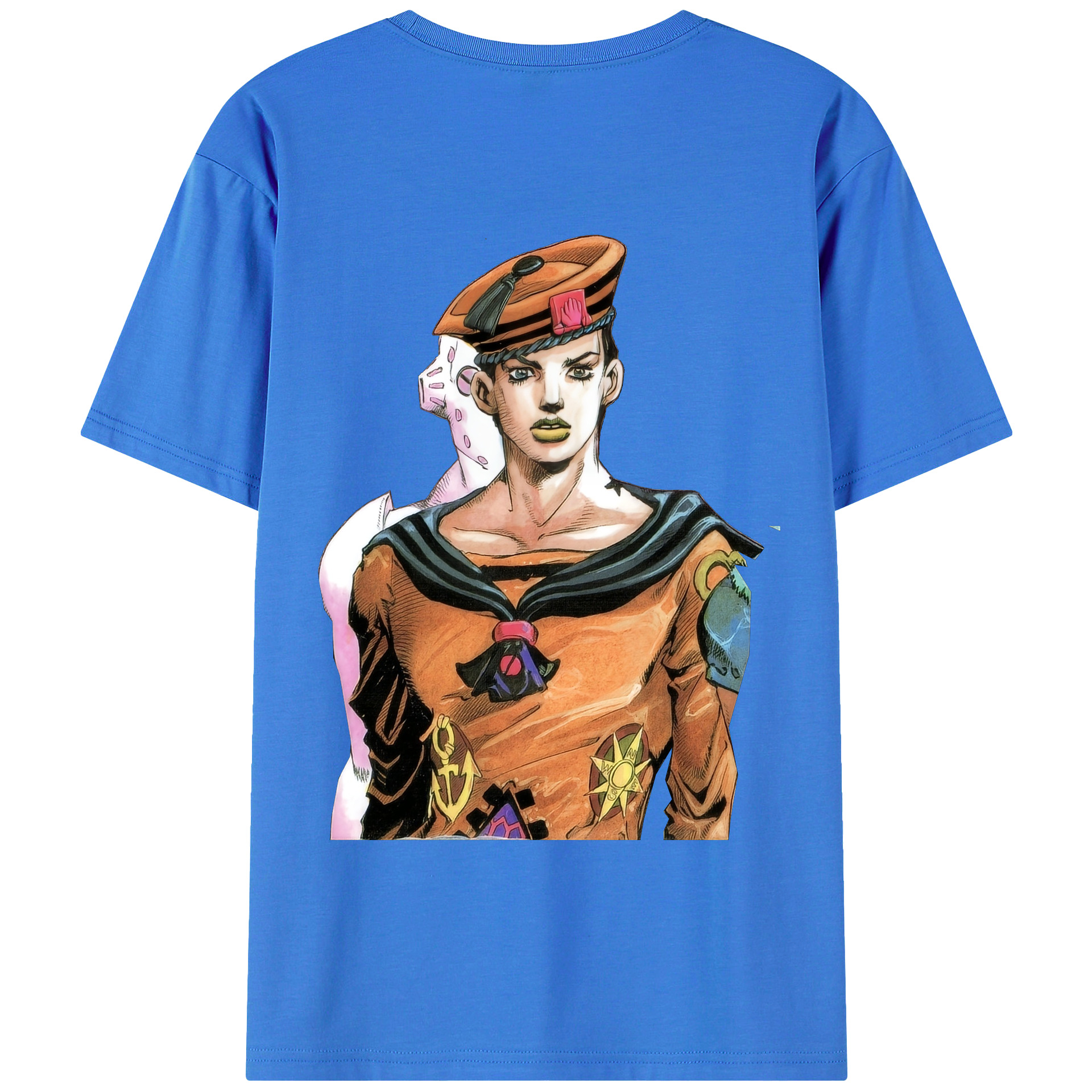 （画像用） ジョジョの奇妙な冒険 東方定助 JoJo's Bizarre Adventure Higashikata Josuke 綿100％ メンズ半袖Tシャツ（バックプリント） 通気性