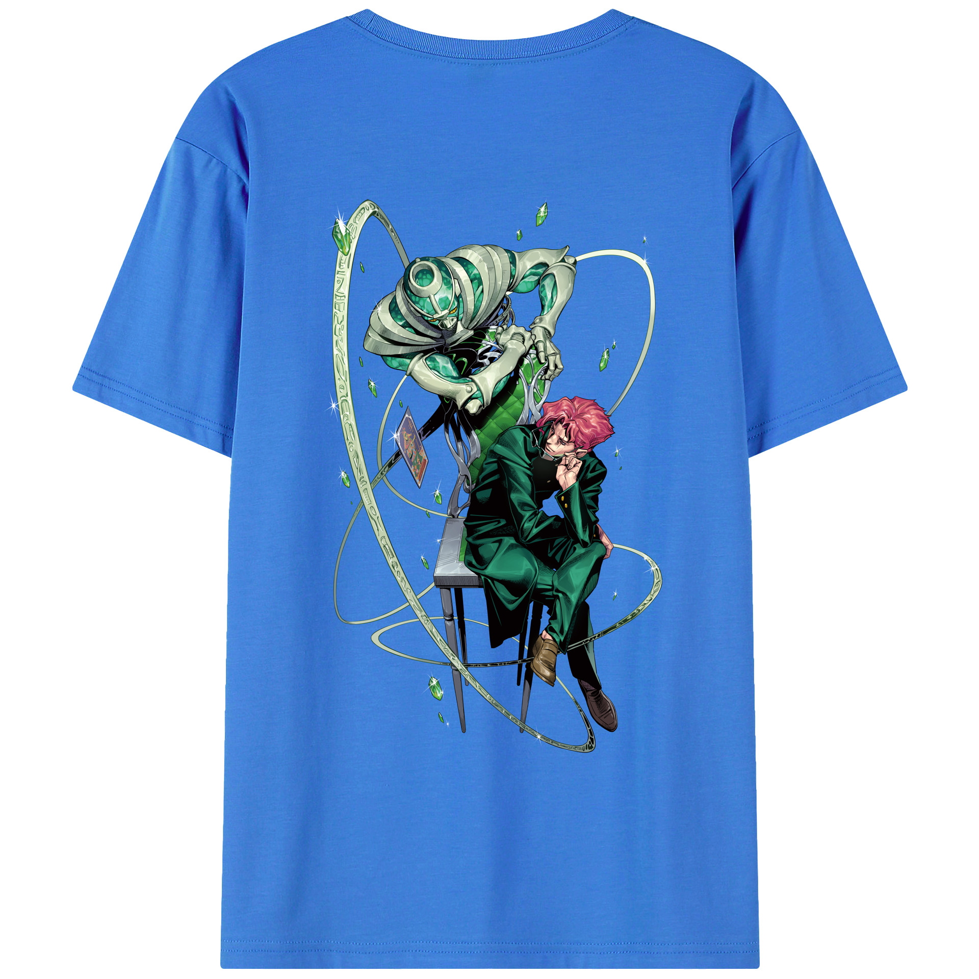 （画像用） ジョジョの奇妙な冒険 花京院 典明（かきょういん のりあき） JoJo's Bizarre Adventure Kakyoin Noriaki 綿100％ メンズ半袖Tシャツ（バックプリント） 通気性