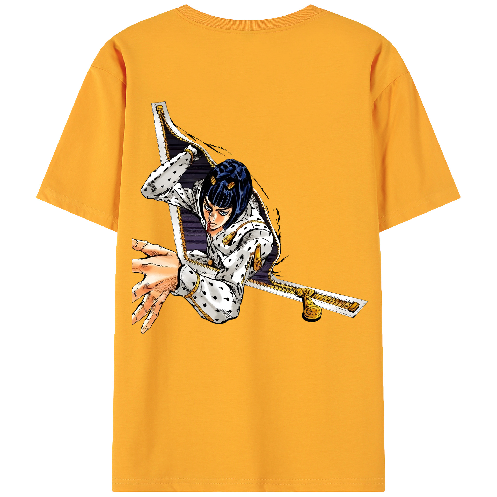 （画像用） ジョジョの奇妙な冒険 ブローノ?ブチャラティ JoJo's Bizarre Adventure Bruno Bucciarati 綿100％ メンズ半袖Tシャツ（バックプリント） 通気性