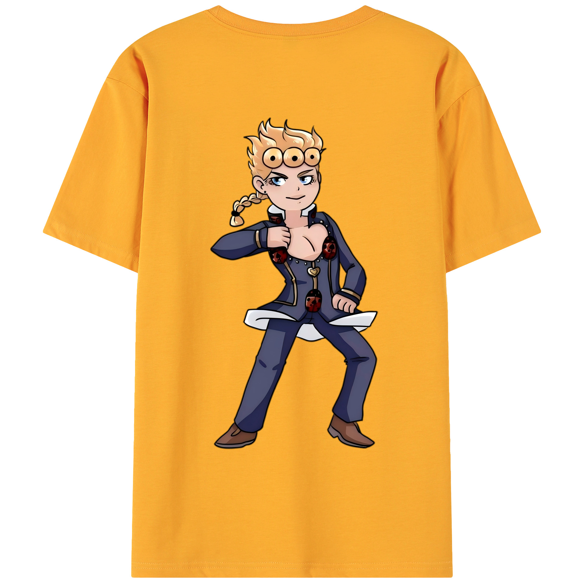（画像用） ジョジョの奇妙な冒険 ジョルノ?ジョバァーナ JoJo's Bizarre Adventure Giorno Giovanna 綿100％ メンズ半袖Tシャツ（バックプリント） 通気性