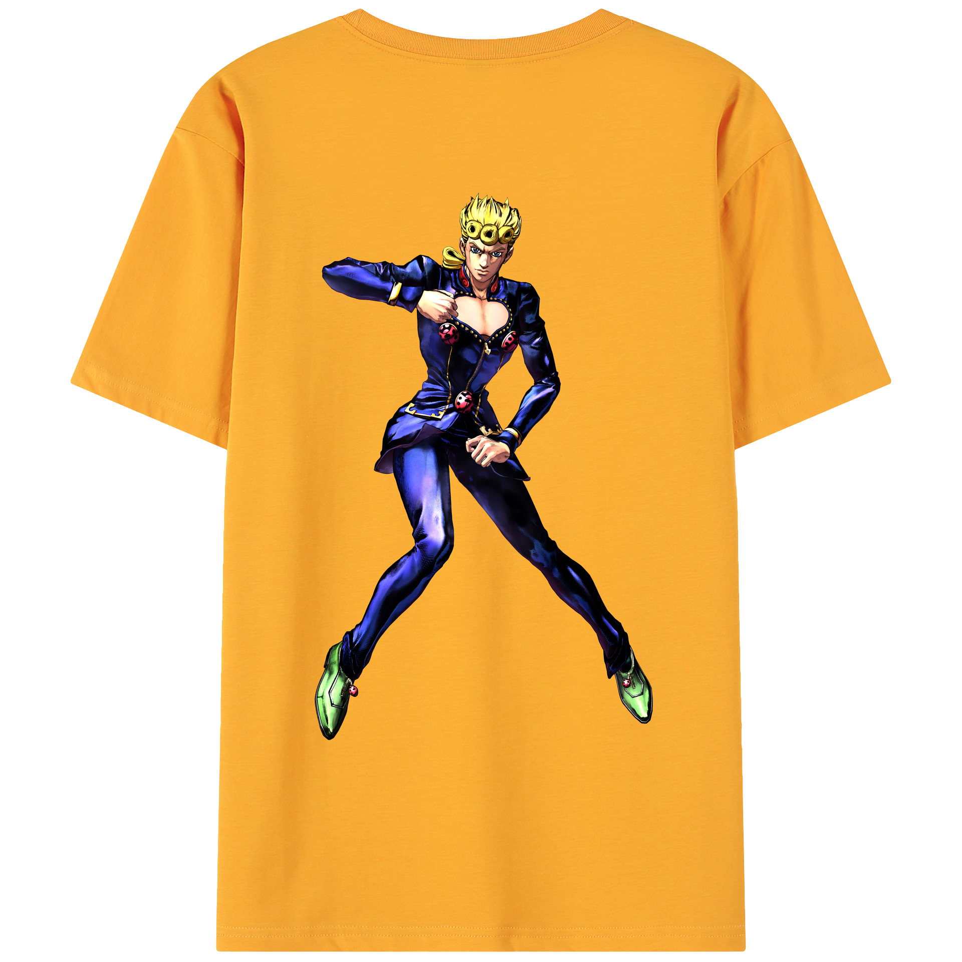 （画像用） ジョジョの奇妙な冒険 ジョルノ?ジョバァーナ JoJo's Bizarre Adventure Giorno Giovanna 綿100％ メンズ半袖Tシャツ（バックプリント） 通気性