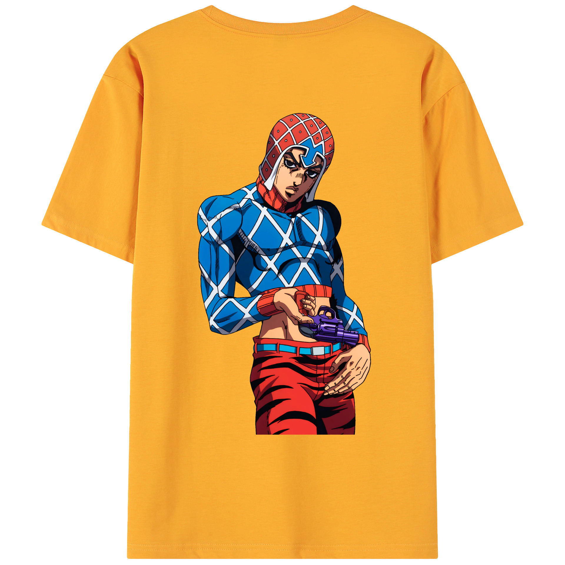 （画像用） ジョジョの奇妙な冒険 グイード?ミスタ JoJo's Bizarre Adventure Guido Mista 綿100％ メンズ半袖Tシャツ（バックプリント） 通気性