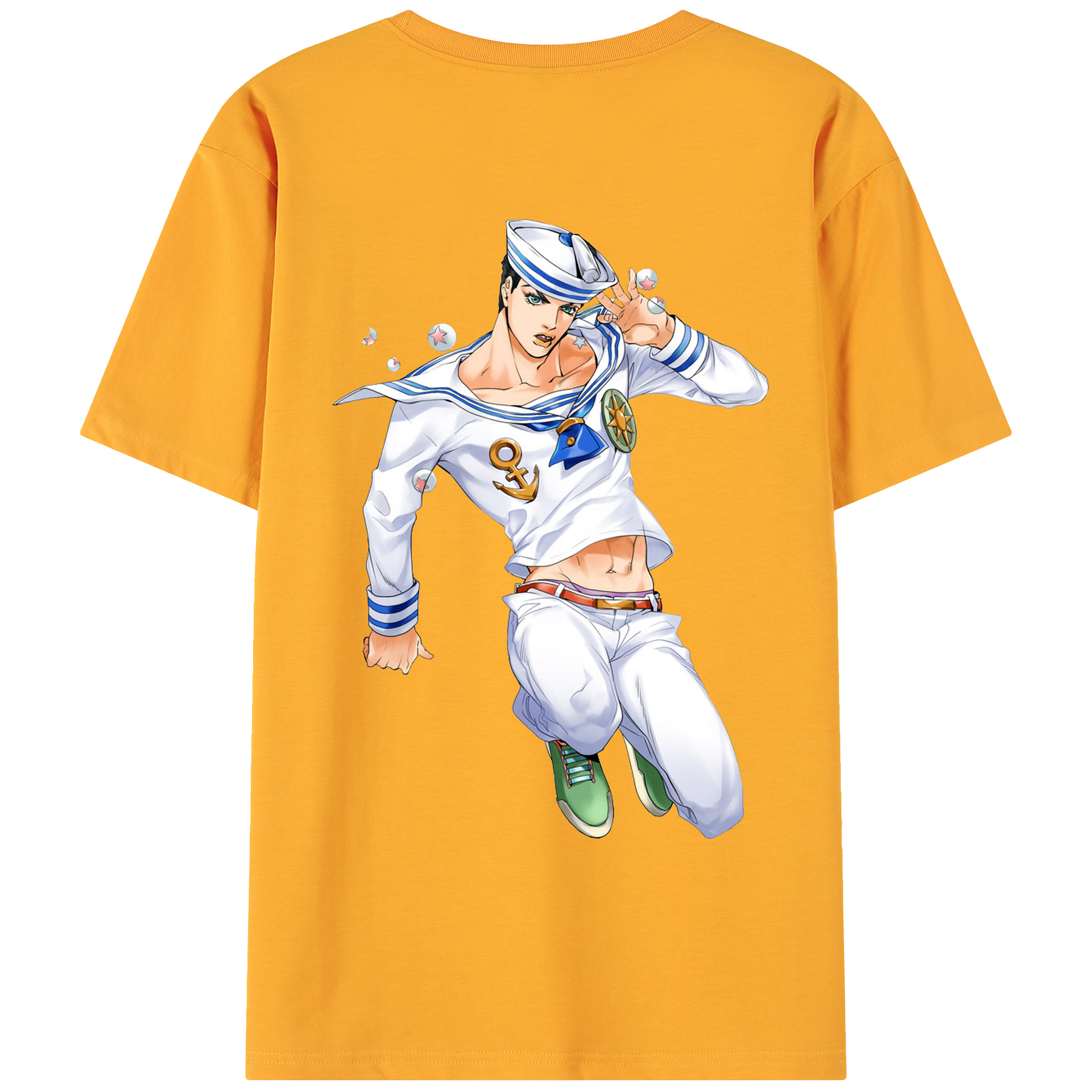 （画像用） ジョジョの奇妙な冒険 東方定助 JoJo's Bizarre Adventure Higashikata Josuke 綿100％ メンズ半袖Tシャツ（バックプリント） 通気性