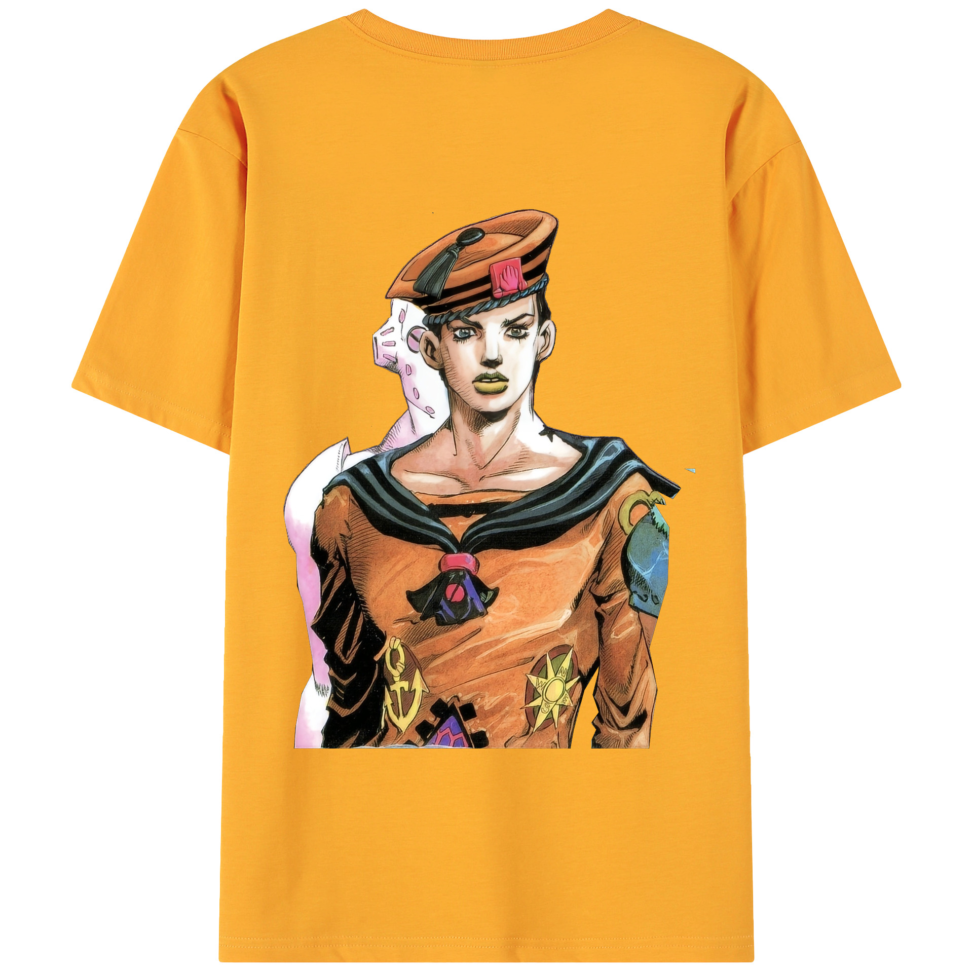 （画像用） ジョジョの奇妙な冒険 東方定助 JoJo's Bizarre Adventure Higashikata Josuke 綿100％ メンズ半袖Tシャツ（バックプリント） 通気性