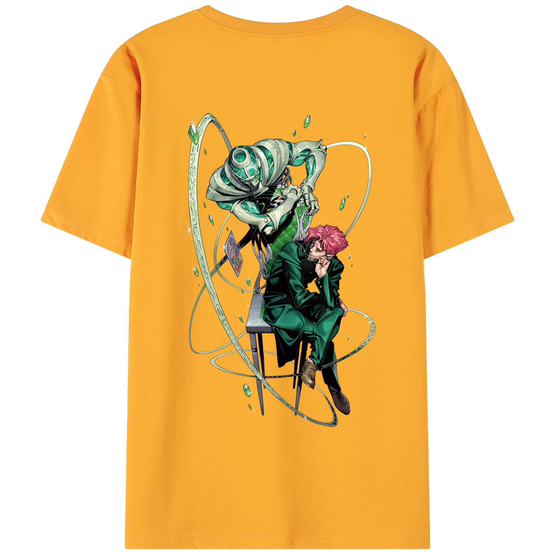 （画像用） ジョジョの奇妙な冒険 花京院 典明（かきょういん のりあき） JoJo's Bizarre Adventure Kakyoin Noriaki 綿100％ メンズ半袖Tシャツ（バックプリント） 通気性