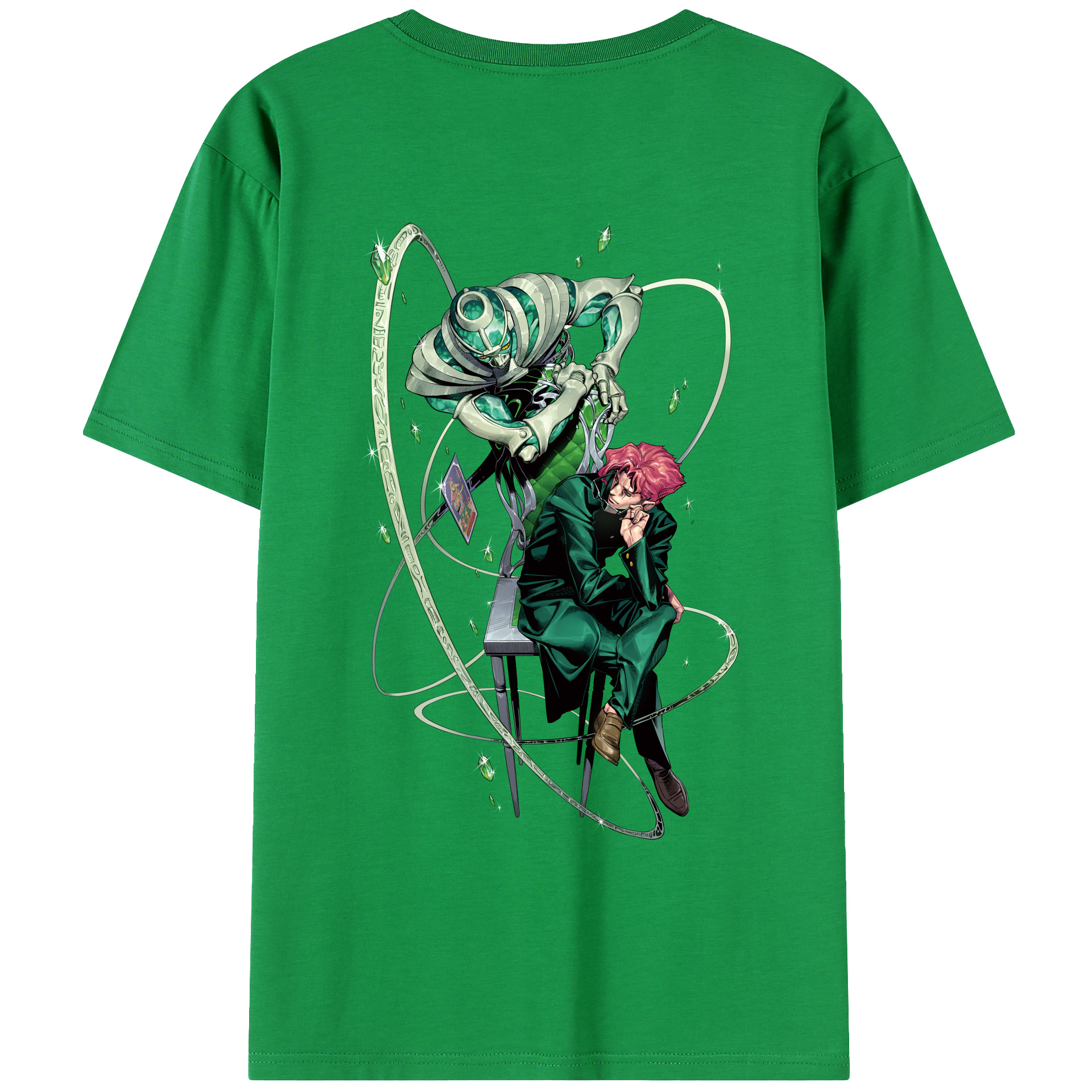 （画像用） ジョジョの奇妙な冒険 花京院 典明（かきょういん のりあき） JoJo's Bizarre Adventure Kakyoin Noriaki 綿100％ メンズ半袖Tシャツ（バックプリント） 通気性