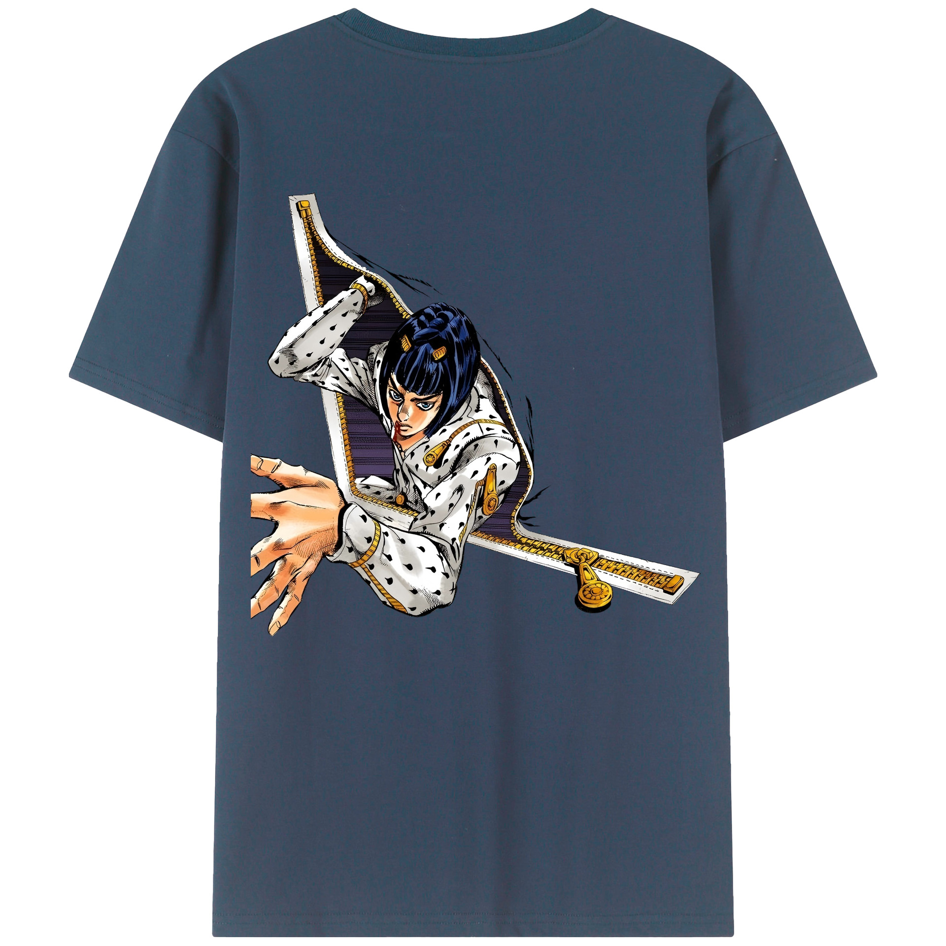 （画像用） ジョジョの奇妙な冒険 ブローノ?ブチャラティ JoJo's Bizarre Adventure Bruno Bucciarati 綿100％ メンズ半袖Tシャツ（バックプリント） 通気性