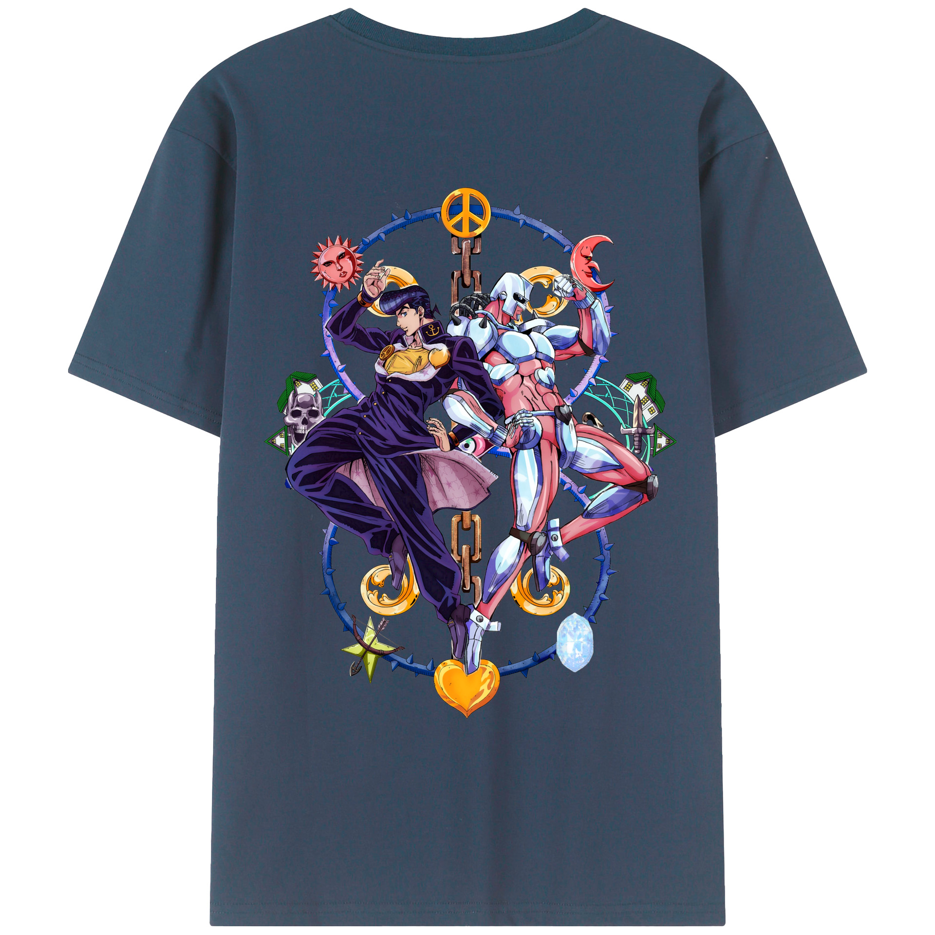 （画像用） ジョジョの奇妙な冒険 ひがしかた じょうすけ JoJo's Bizarre Adventure Higashikata Josuke 綿100％ メンズ半袖Tシャツ（バックプリント） 通気性