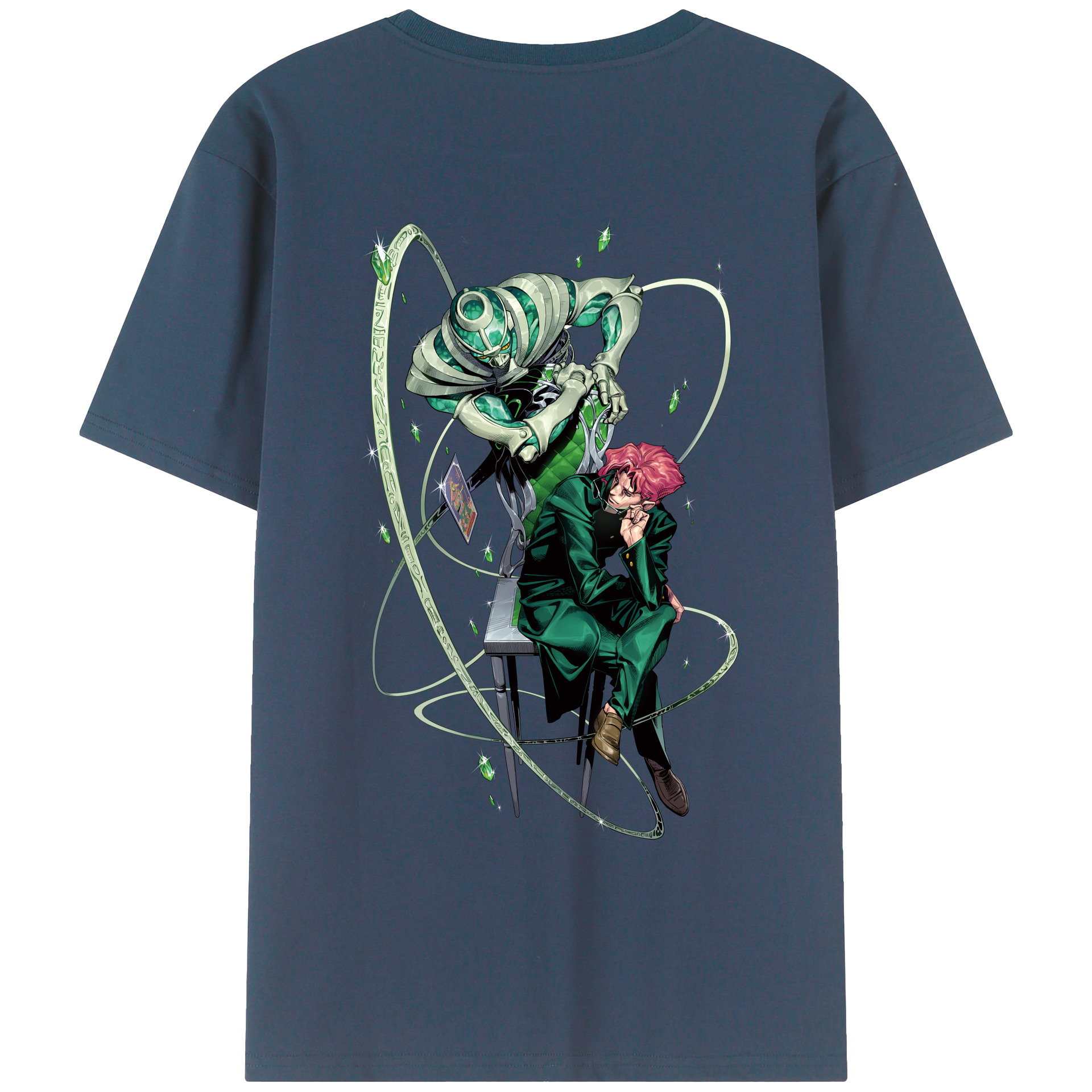 （画像用） ジョジョの奇妙な冒険 花京院 典明（かきょういん のりあき） JoJo's Bizarre Adventure Kakyoin Noriaki 綿100％ メンズ半袖Tシャツ（バックプリント） 通気性