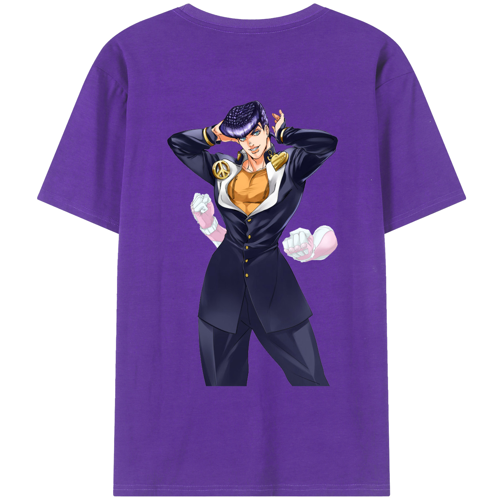 （画像用） ジョジョの奇妙な冒険 ひがしかた じょうすけ JoJo's Bizarre Adventure Higashikata Josuke 綿100％ メンズ半袖Tシャツ（バックプリント） 通気性