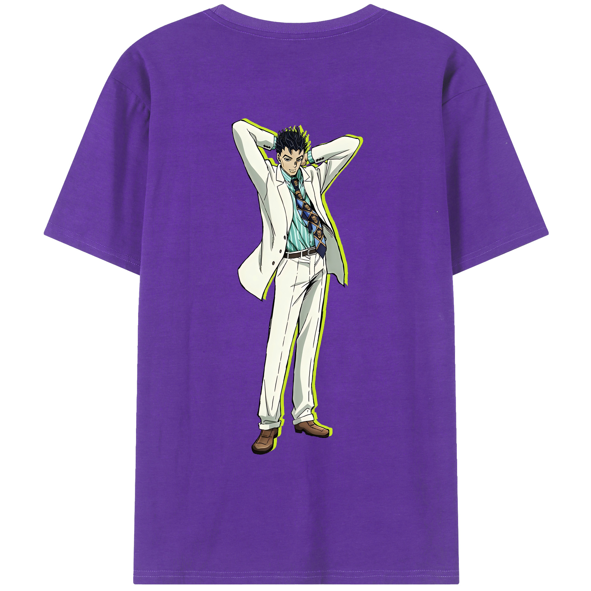 （画像用） ジョジョの奇妙な冒険 きら よしかげ JoJo's Bizarre Adventure Kira Yoshikage 綿100％ メンズ半袖Tシャツ（バックプリント） 通気性