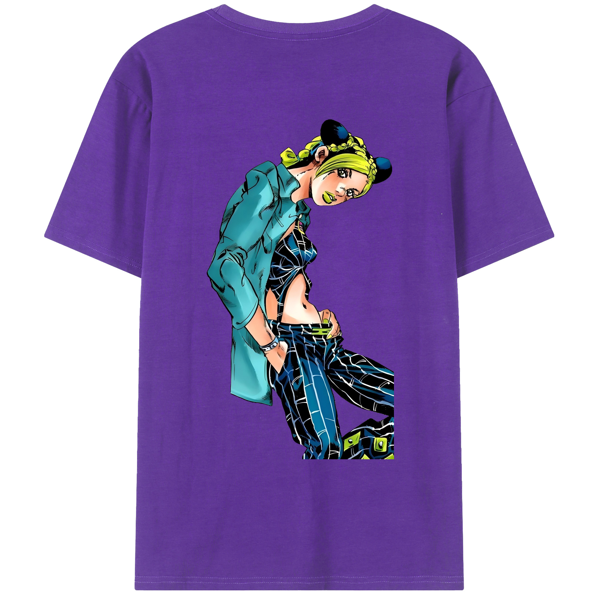 （画像用） "ジョジョの奇妙な冒険 くうじょう ジョリーン JoJo's Bizarre Adventure Jolyne Cujoh " 綿100％ メンズ半袖Tシャツ（バックプリント） 通気性